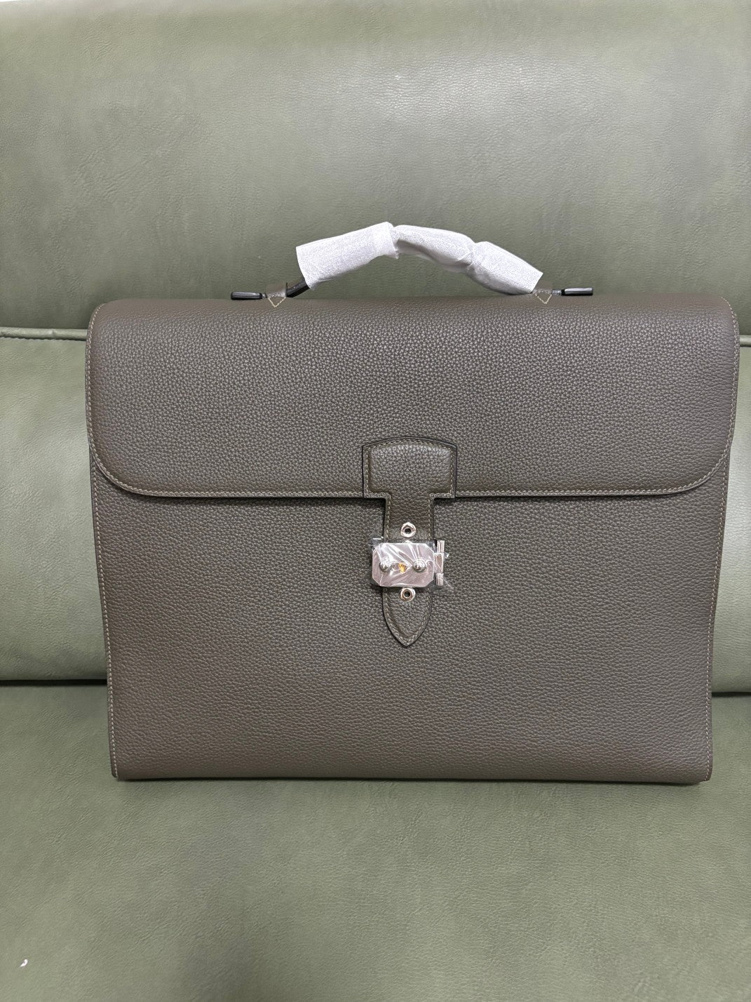 Luxe Pebbled Leather Top-Handle Briefcase with Designer Silver-Tone Clasp