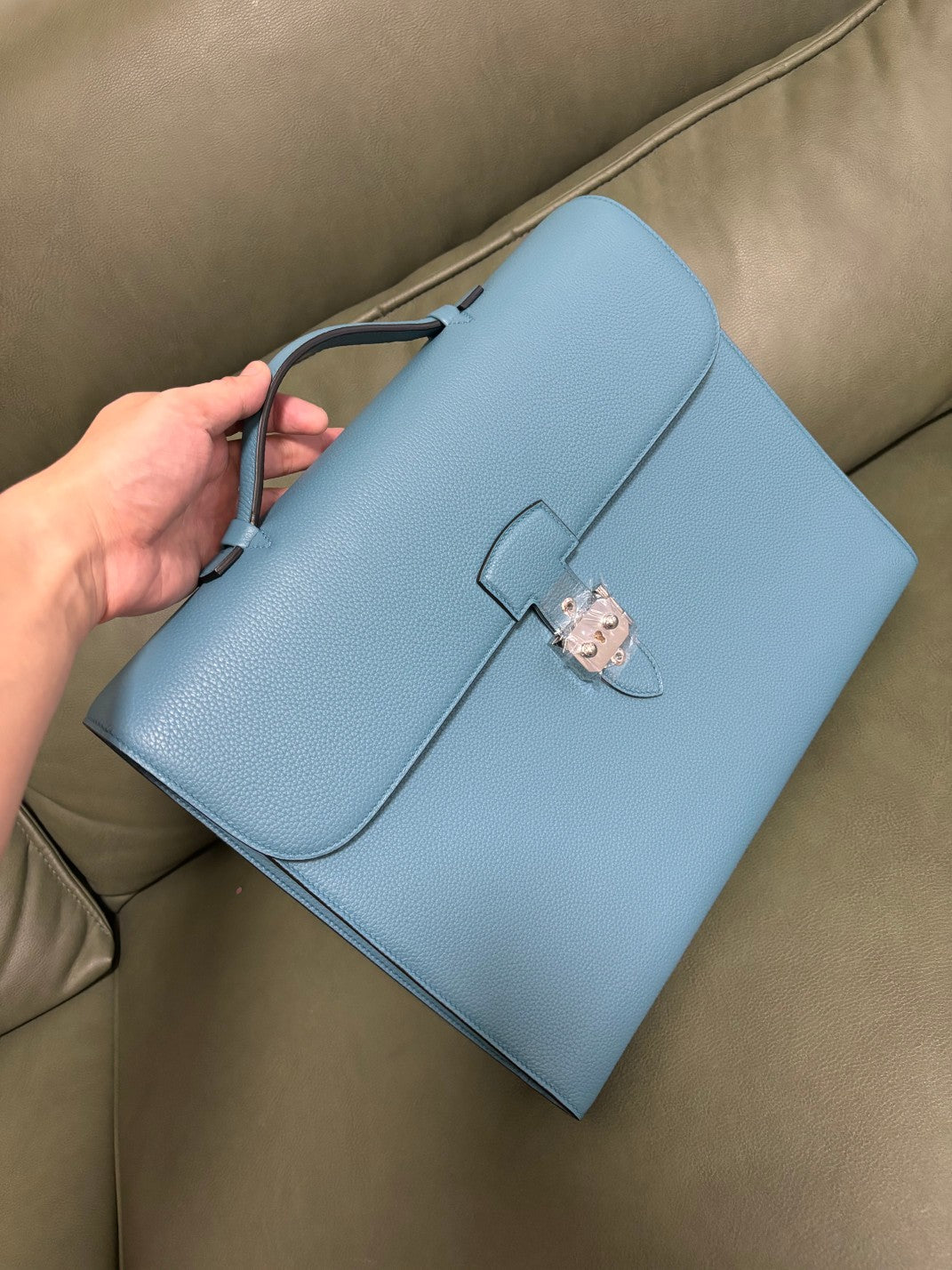 Luxe Pebbled Leather Top-Handle Briefcase with Designer Silver-Tone Clasp