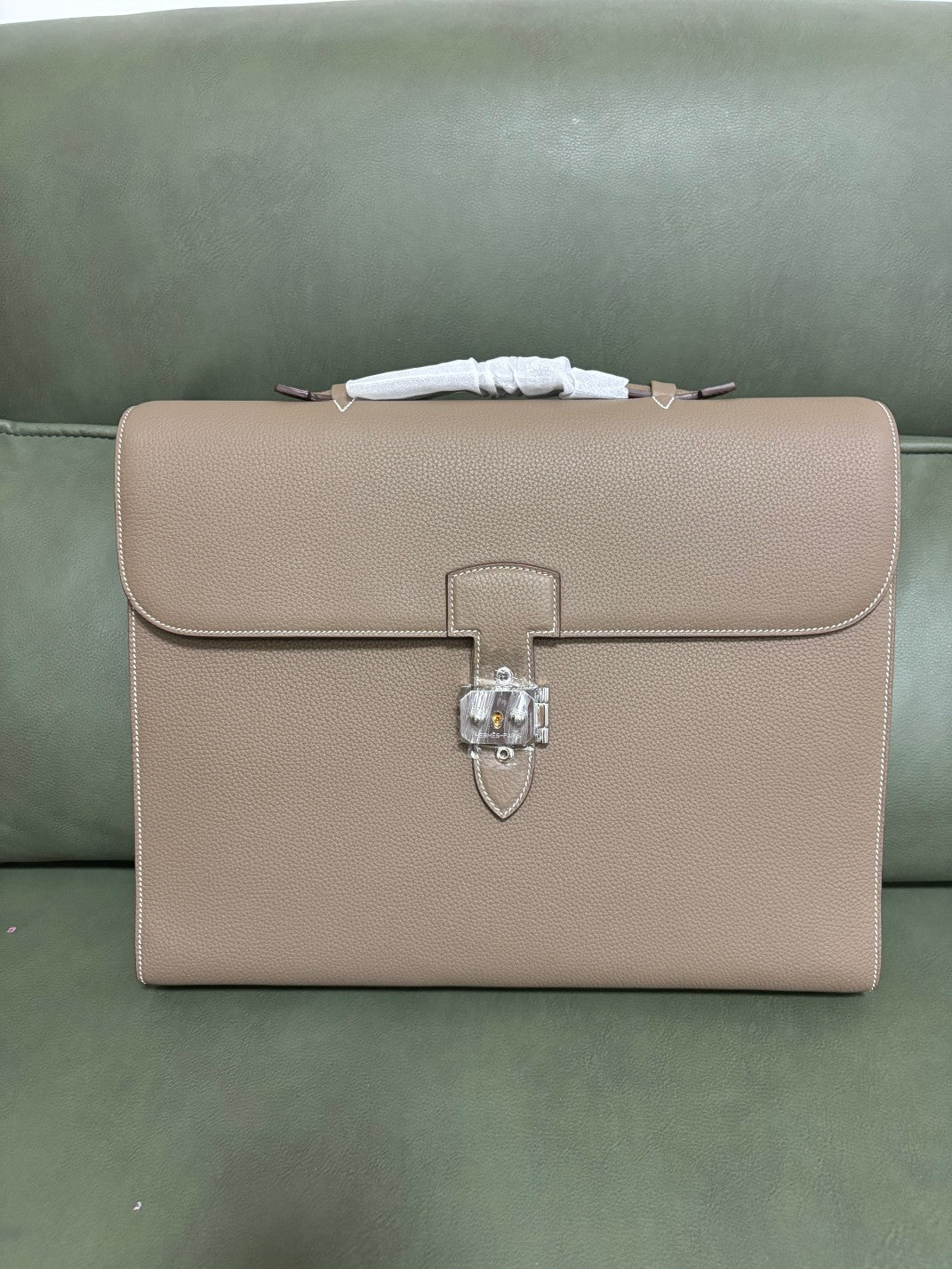 Luxe Pebbled Leather Top-Handle Briefcase with Designer Silver-Tone Clasp