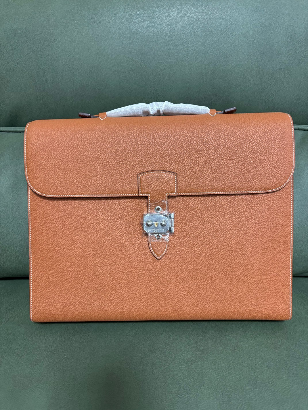 Luxe Pebbled Leather Top-Handle Briefcase with Designer Silver-Tone Clasp