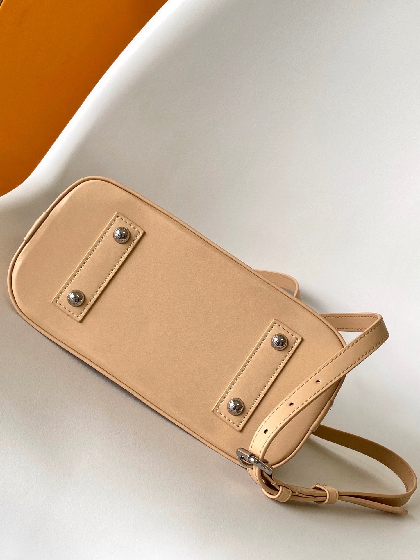 Quilted Leather Dome Top Handle Bag with Studs - Beige