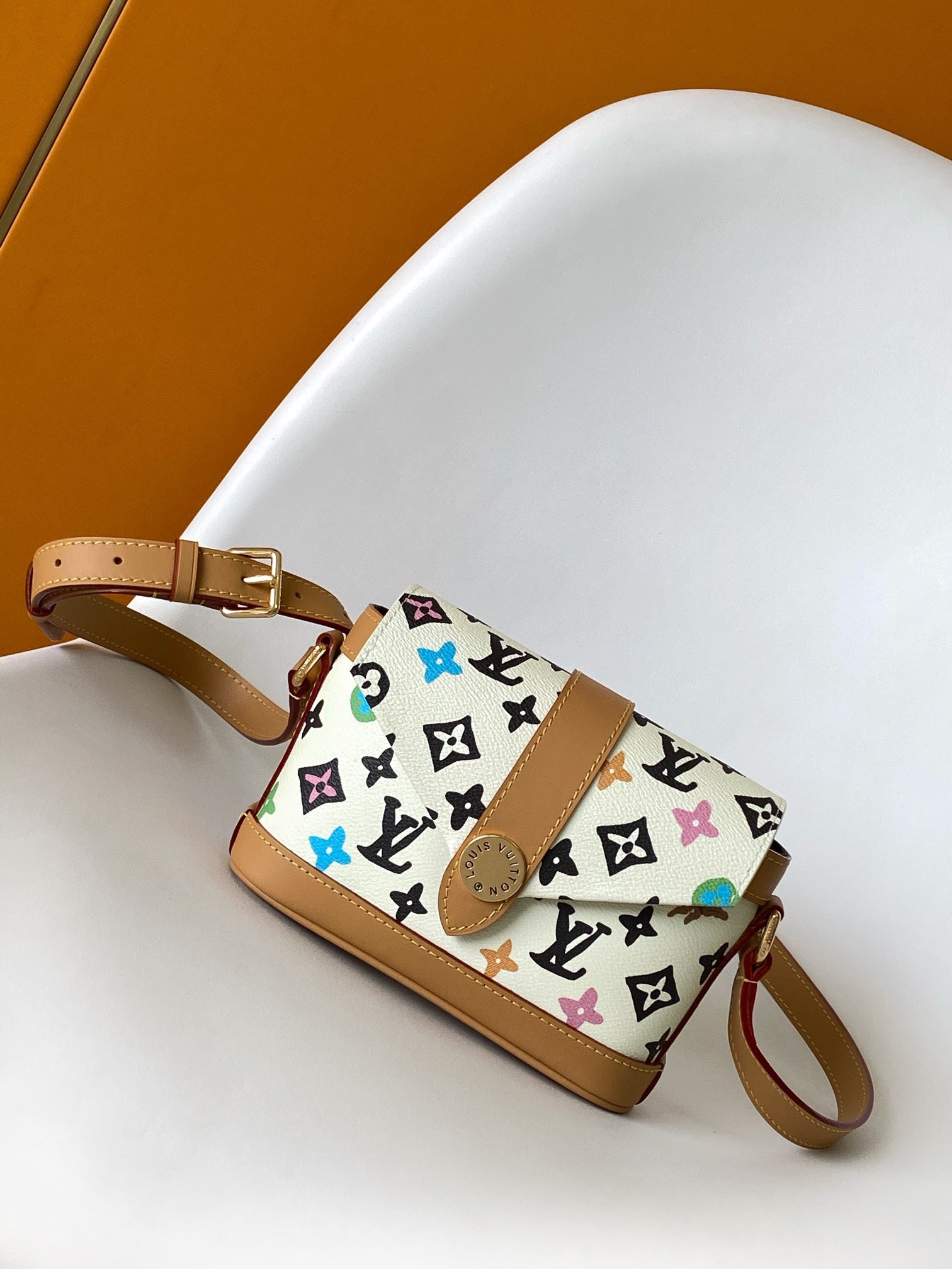 Louis Vuitton Multicolor Monogram White Leather Crossbody Shoulder Bag