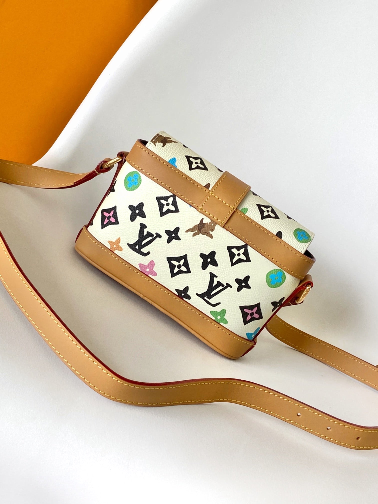 Louis Vuitton Multicolor Monogram White Leather Crossbody Shoulder Bag