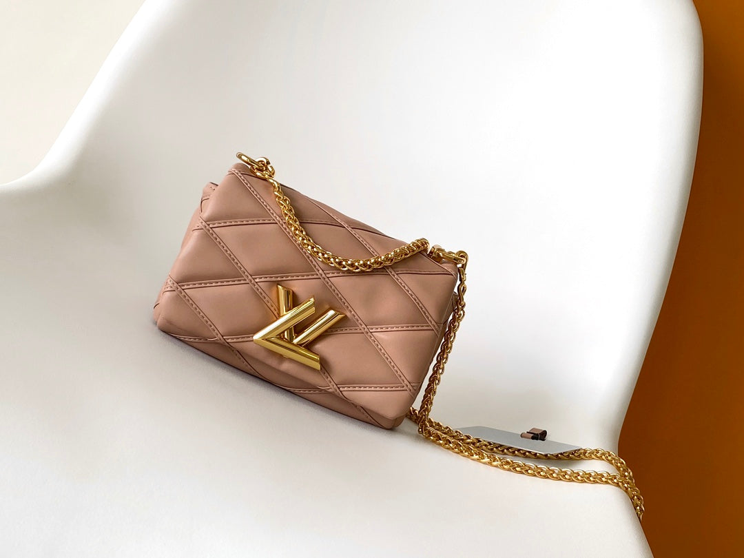 Louis Vuitton Quilted Leather Twist Shoulder Bag - Pale Pink with Gold Hardware