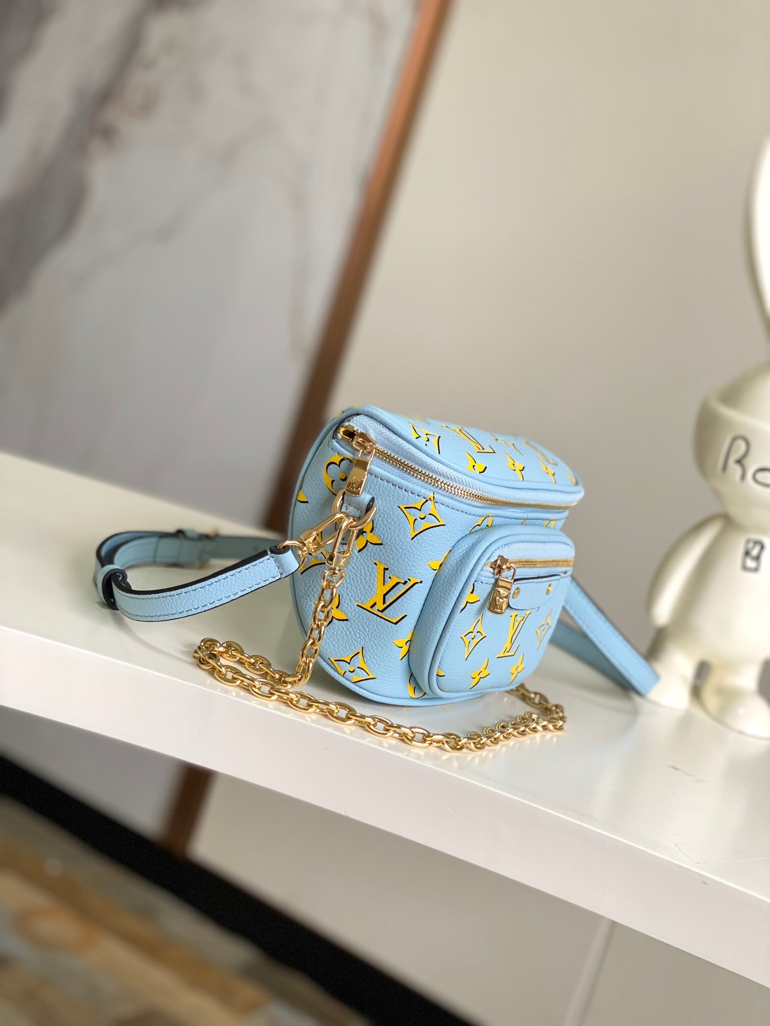 Louis Vuitton Mini Bumbag - Monogram Empreinte Leather - Light Blue & Yellow