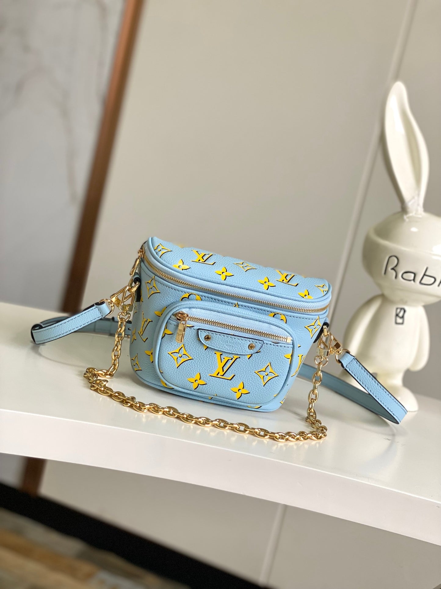Louis Vuitton Mini Bumbag - Monogram Empreinte Leather - Light Blue & Yellow