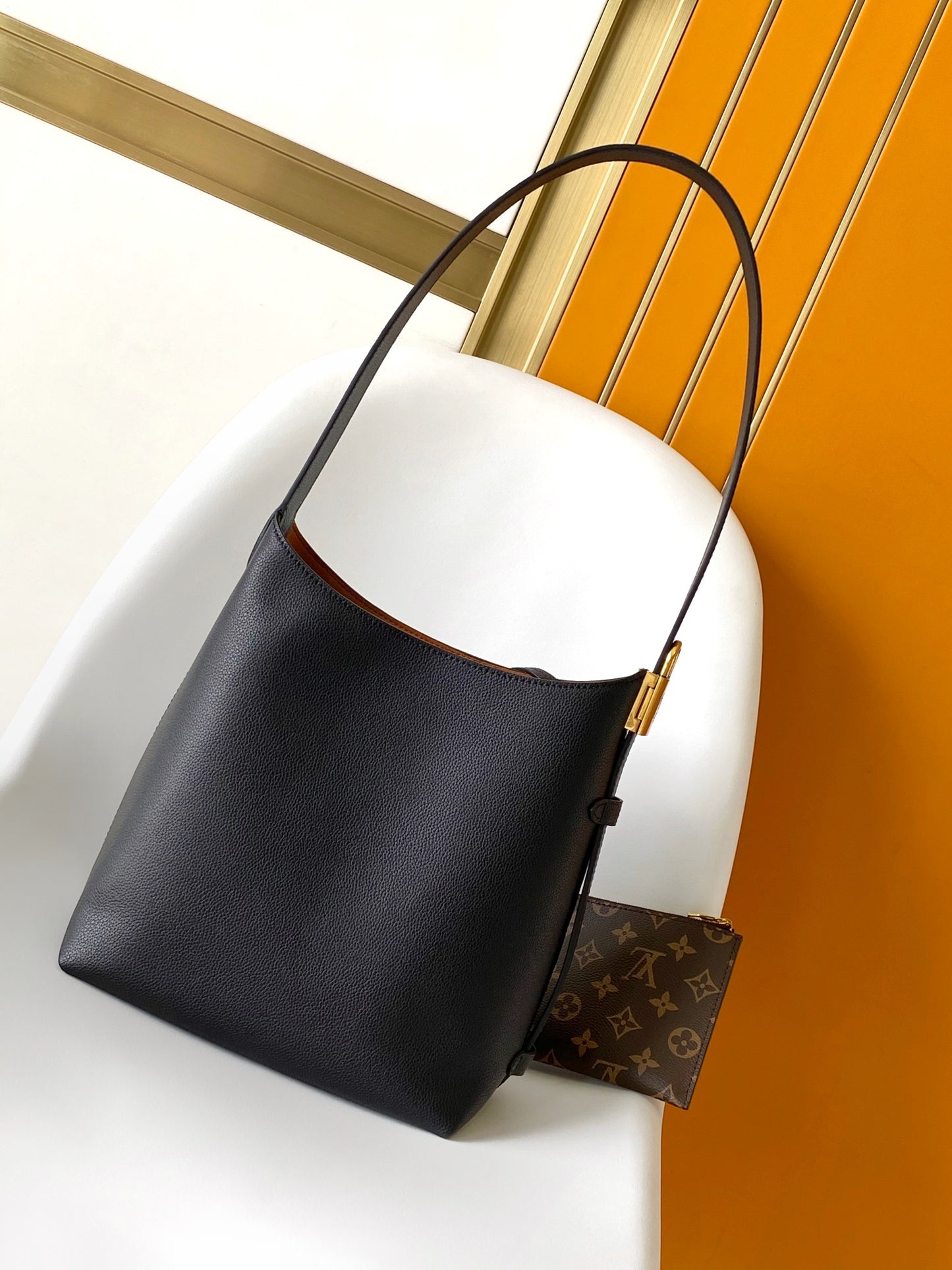 Manu Atelier Black Smooth Leather Hobo Shoulder Bag