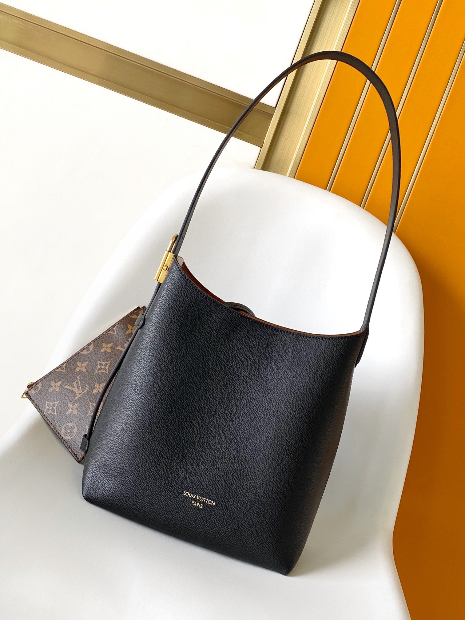 Manu Atelier Black Smooth Leather Hobo Shoulder Bag