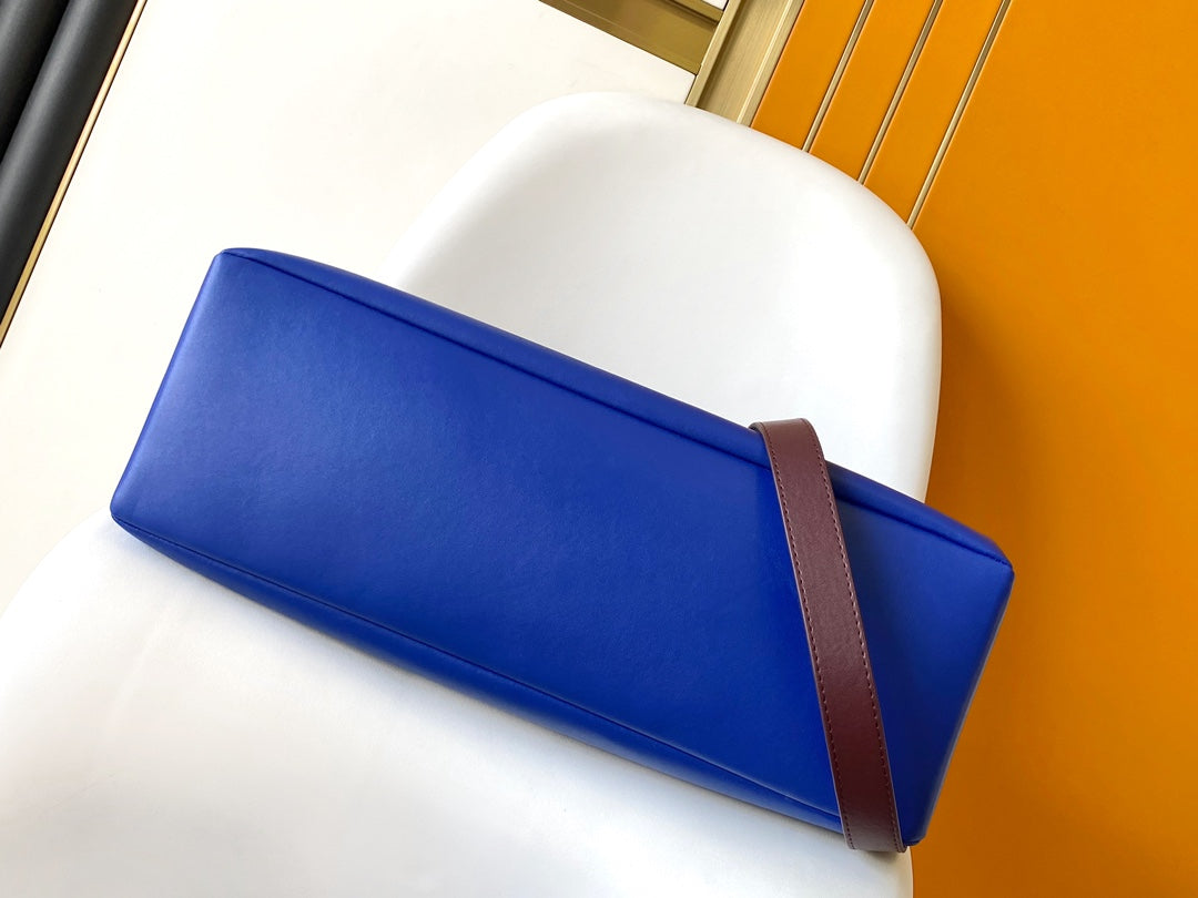 Louis Vuitton Cobalt Blue Leather Tote Bag with Burgundy Accents