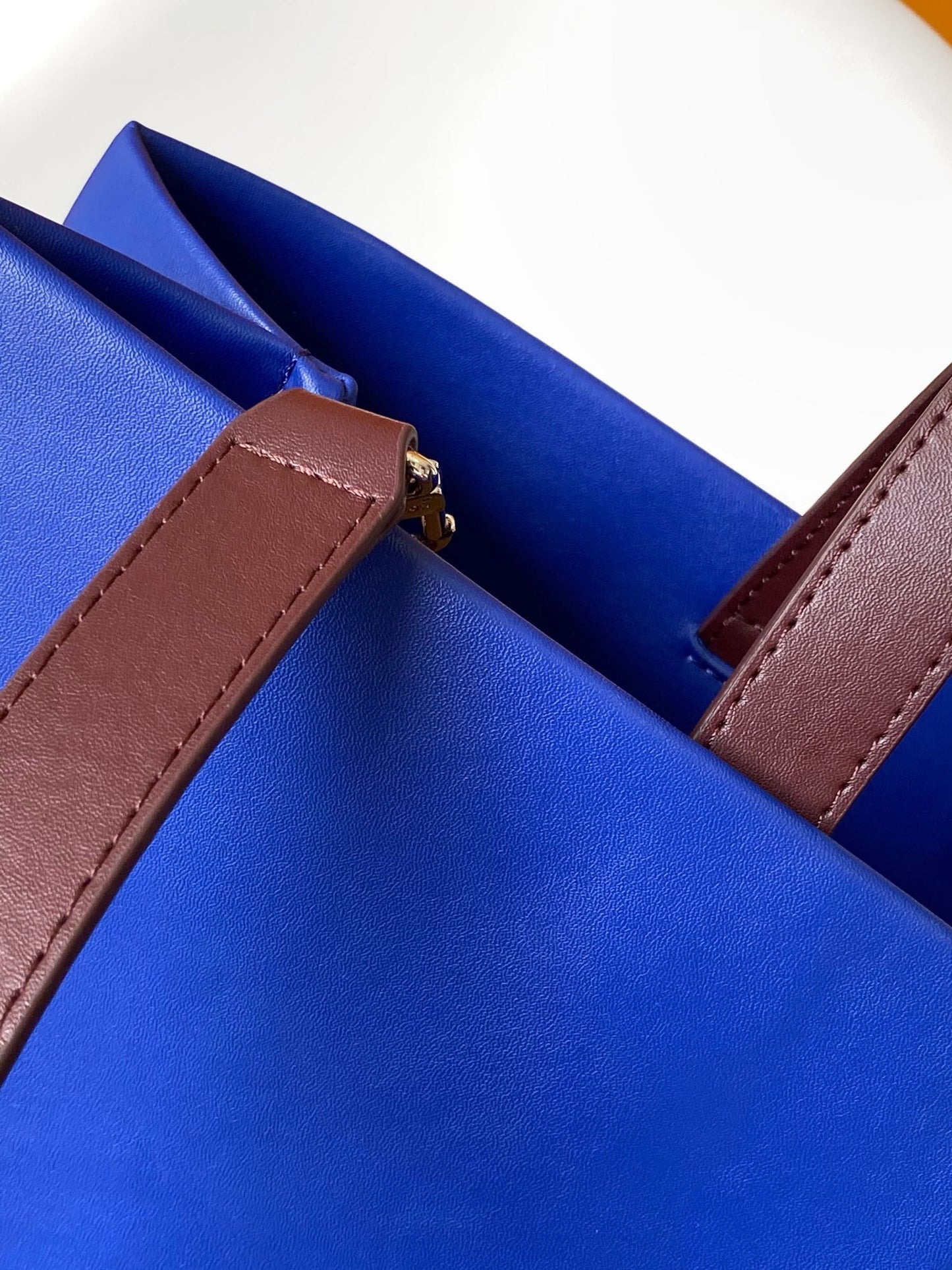 Louis Vuitton Cobalt Blue Leather Tote Bag with Burgundy Accents