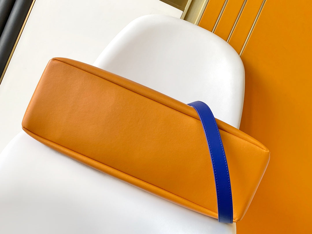 Authentic Louis Vuitton Orange Paper Shopping Bag with Blue Handles