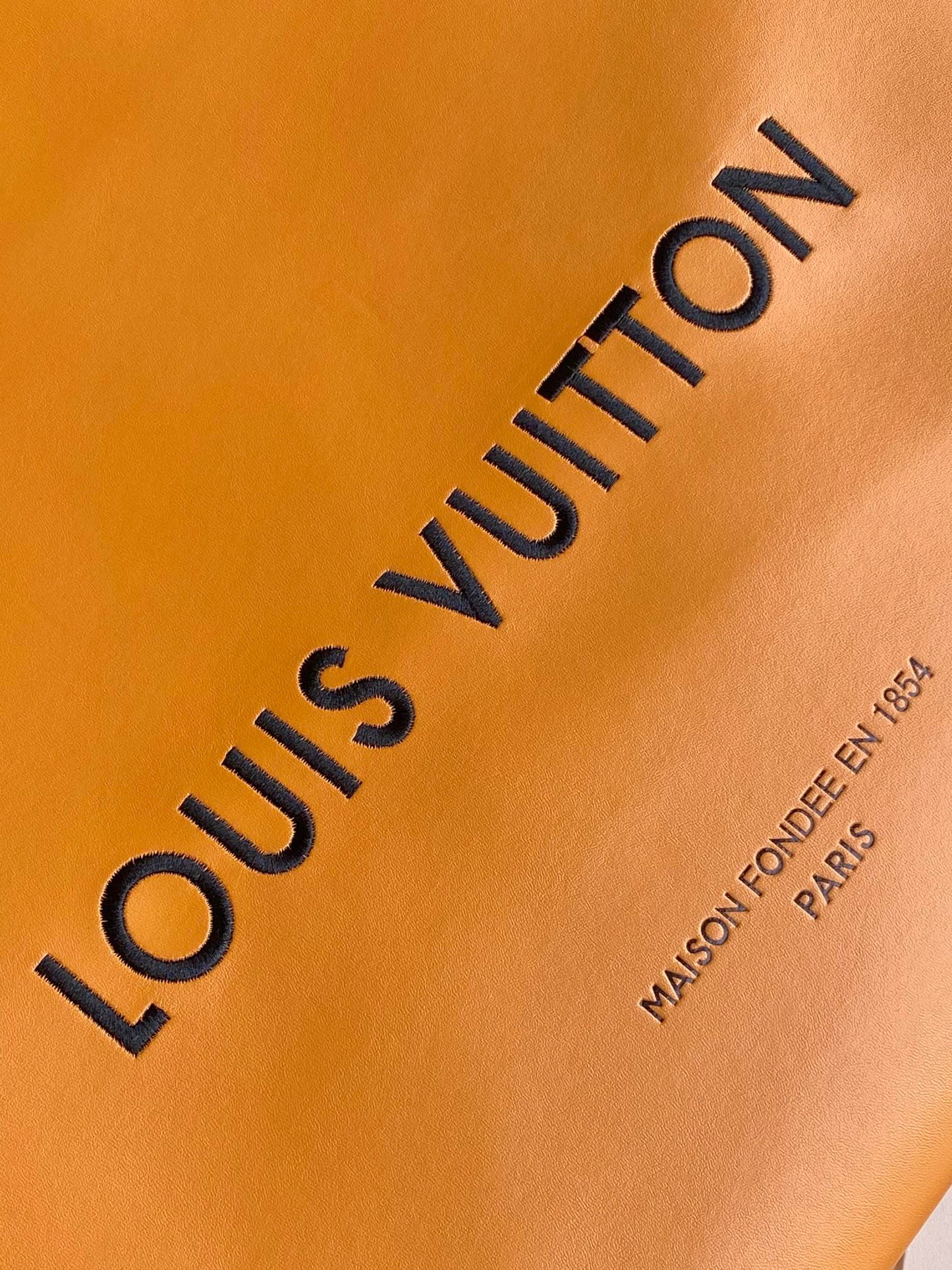 Authentic Louis Vuitton Orange Paper Shopping Bag with Blue Handles