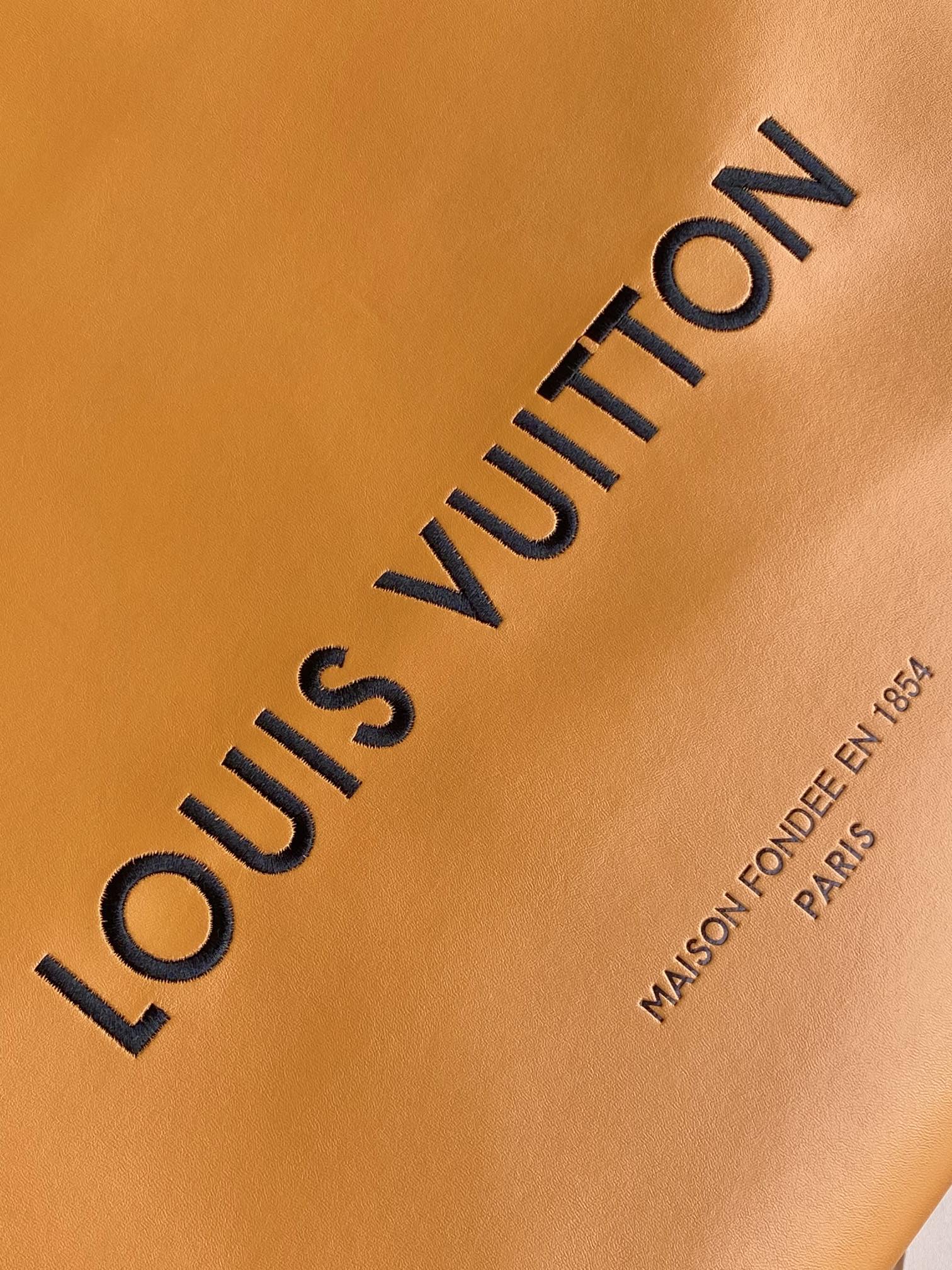 Authentic Louis Vuitton Orange Paper Shopping Bag with Blue Handles