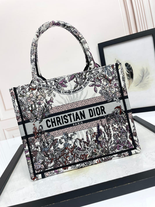 Christian Dior Medium Book Tote - Grey and Black Toile de Jouy Embroidered Canvas