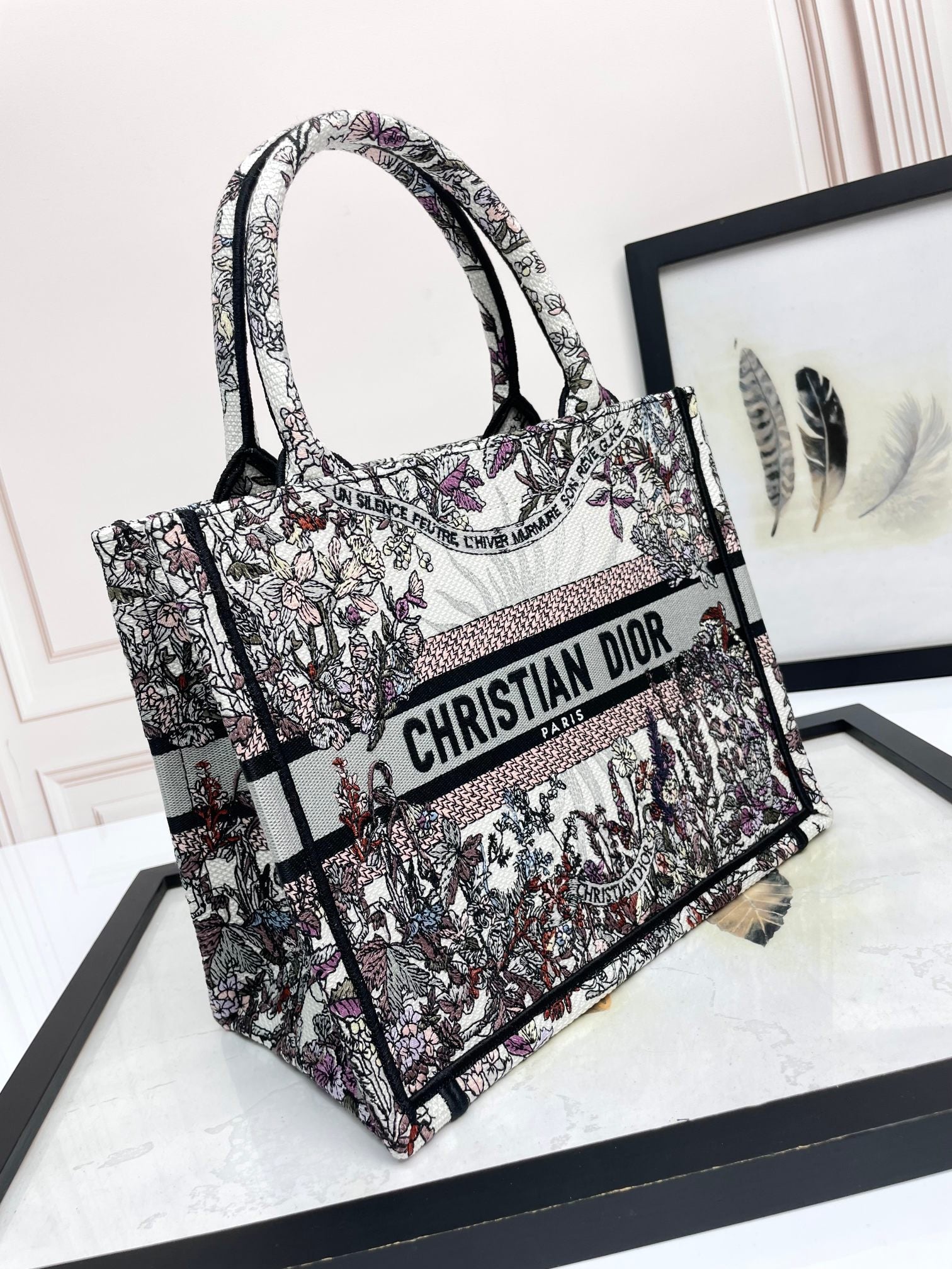 Christian Dior Medium Book Tote - Embroidered Canvas - White & Multi-color