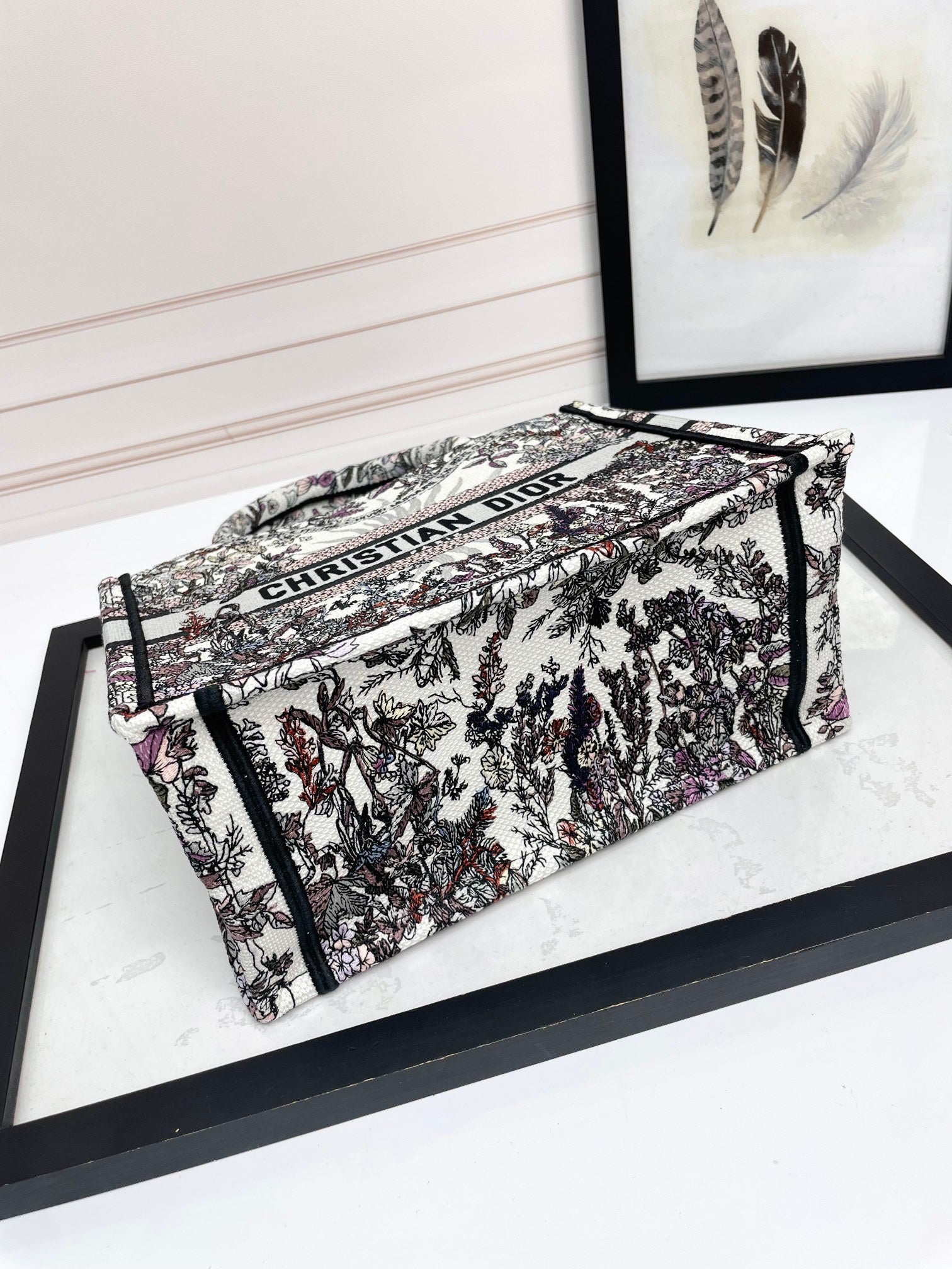 Christian Dior Medium Book Tote - Grey and Black Toile de Jouy Embroidered Canvas