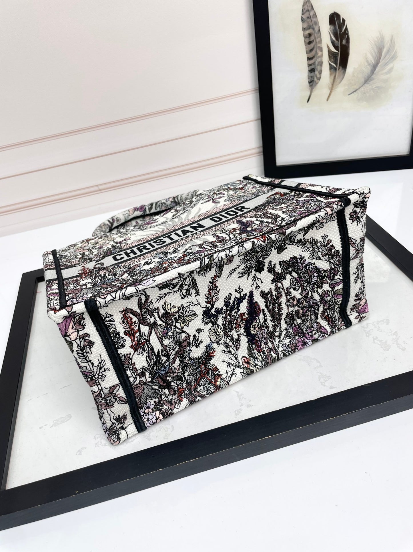 Christian Dior Medium Book Tote - Embroidered Canvas - White & Multi-color