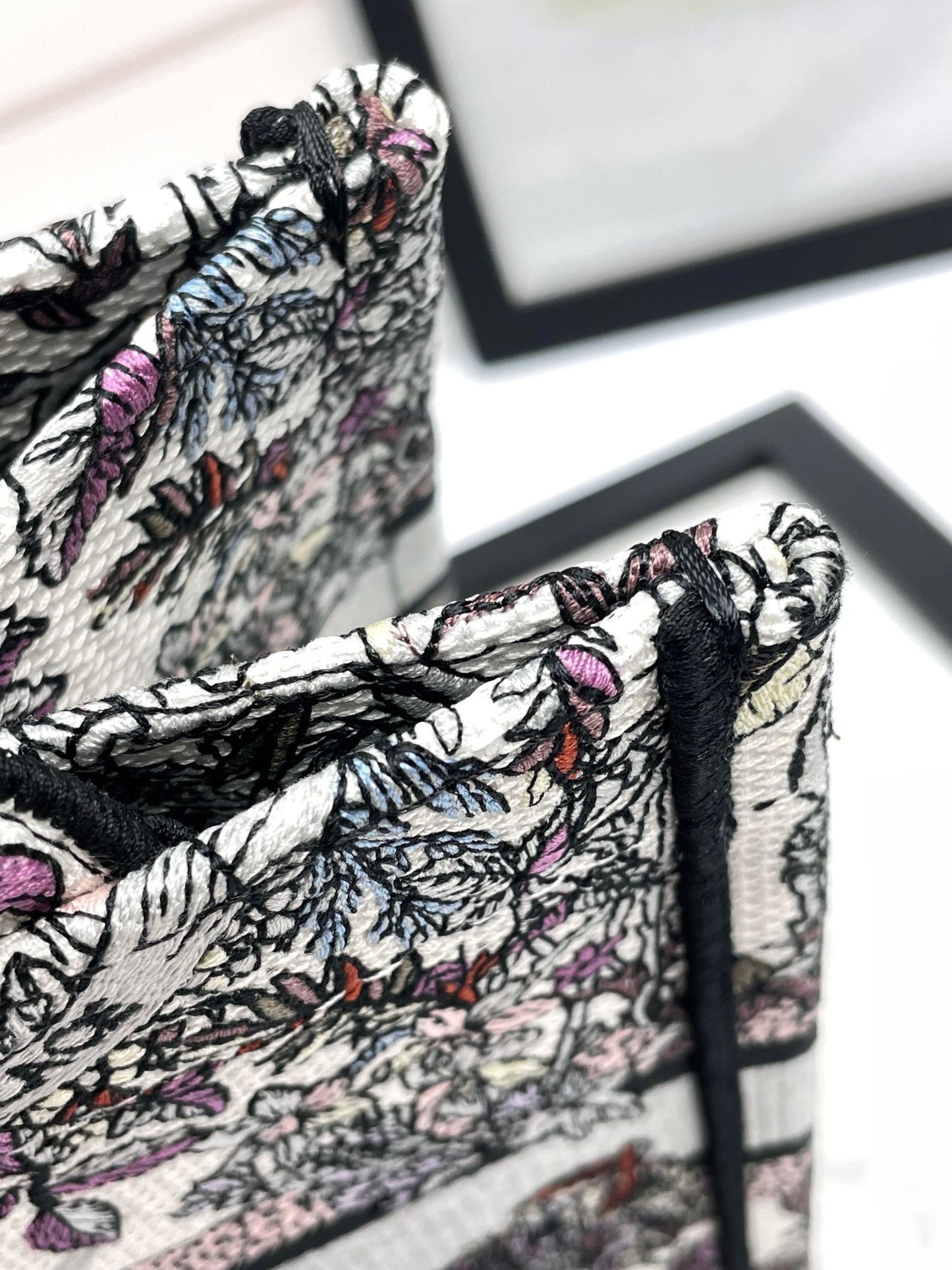 Christian Dior Medium Book Tote - Grey and Black Toile de Jouy Embroidered Canvas