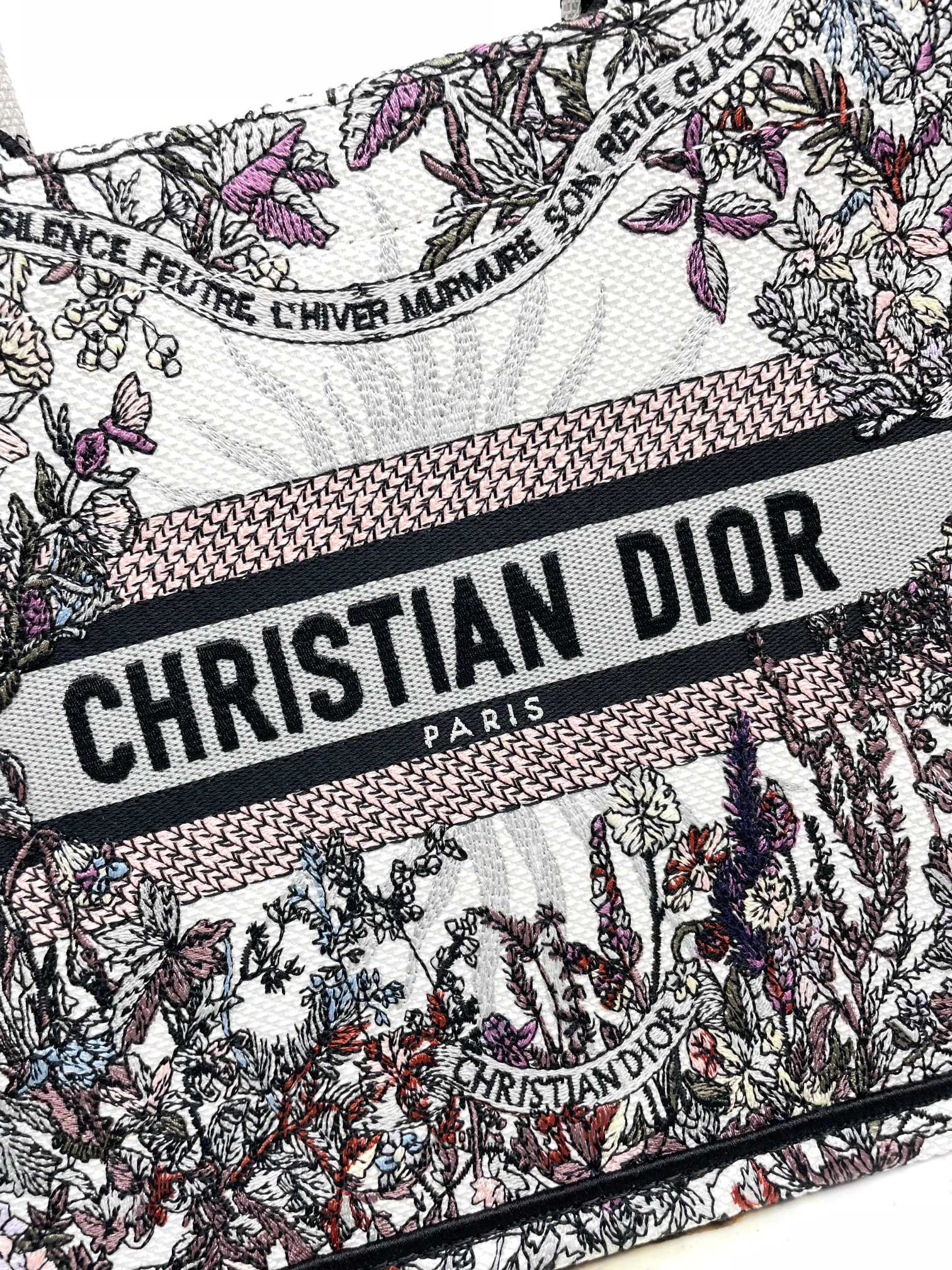 Christian Dior Medium Book Tote - Grey and Black Toile de Jouy Embroidered Canvas