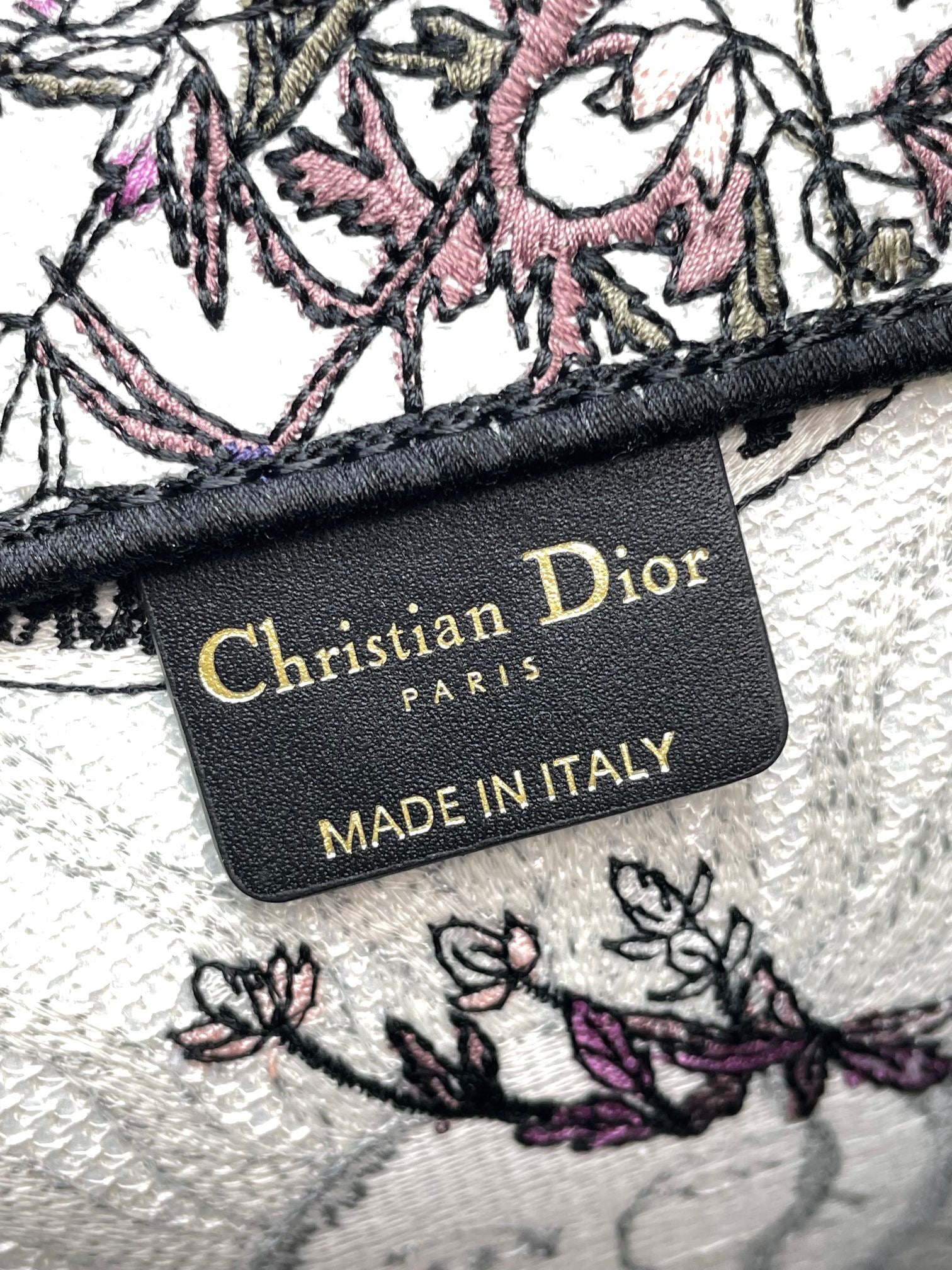 Christian Dior Medium Book Tote - Embroidered Canvas - White & Multi-color