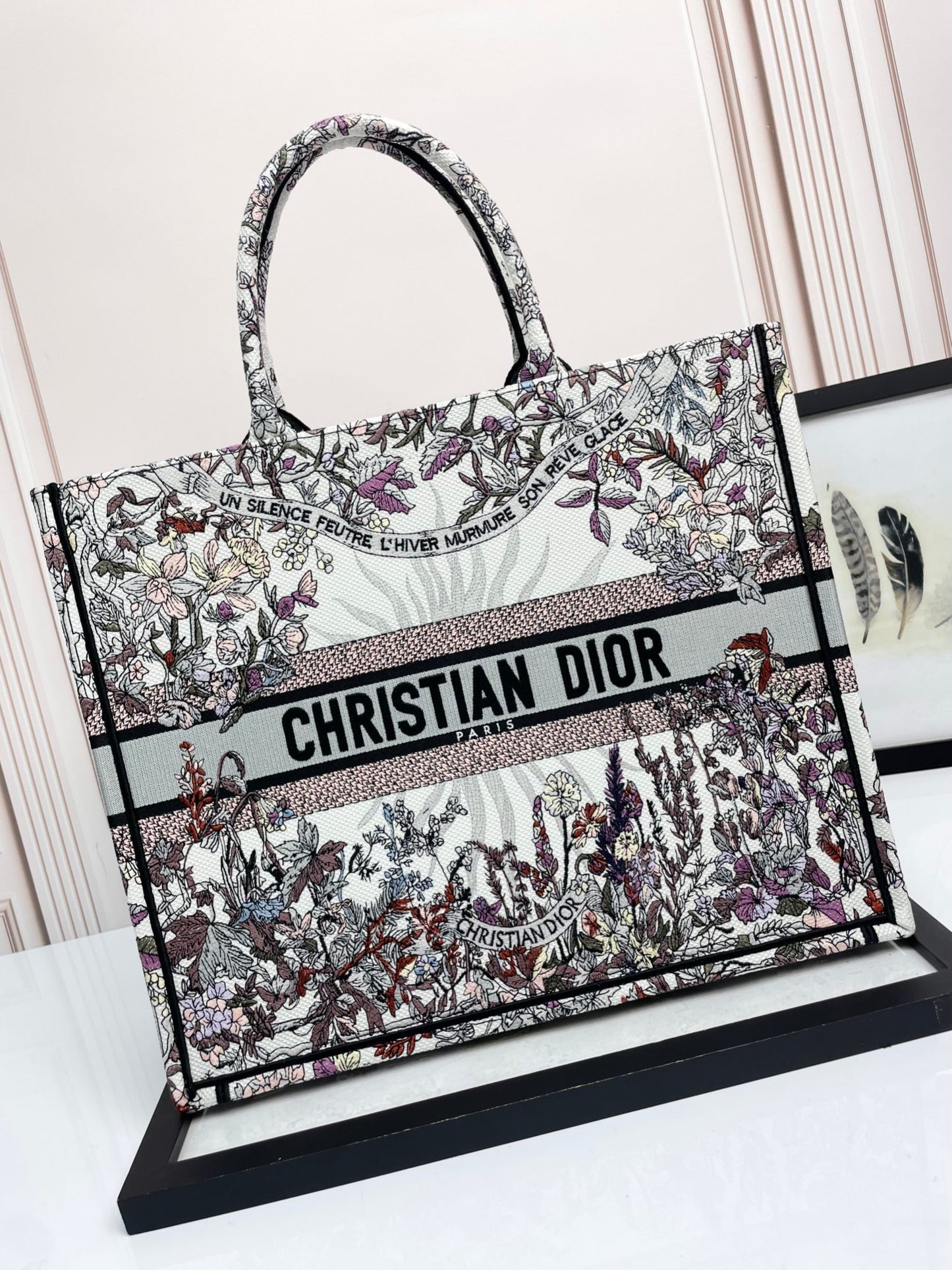 Christian Dior Large Book Tote with Multi-Color Floral Embroidery