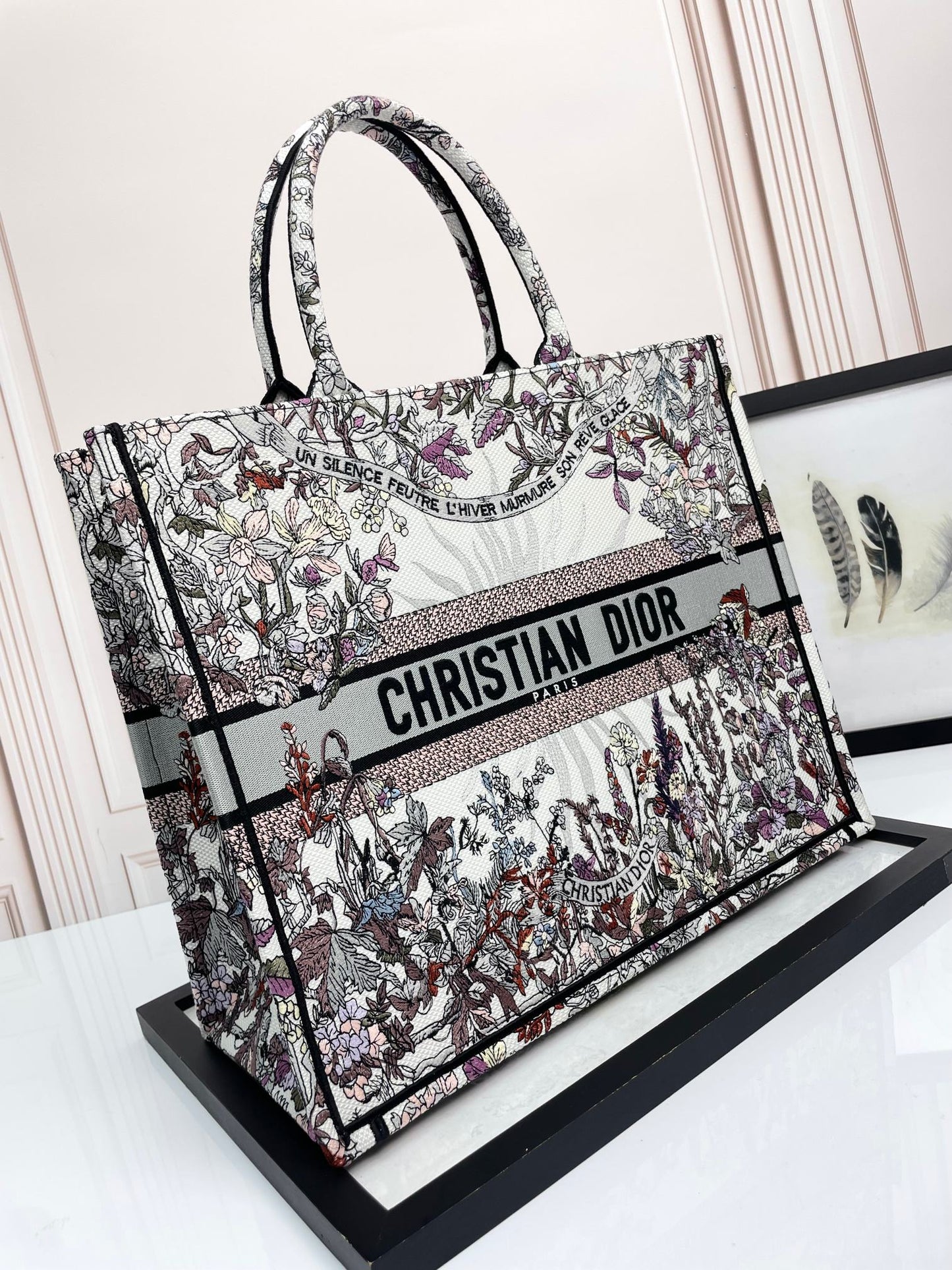 Christian Dior Large Book Tote with Multi-Color Floral Embroidery
