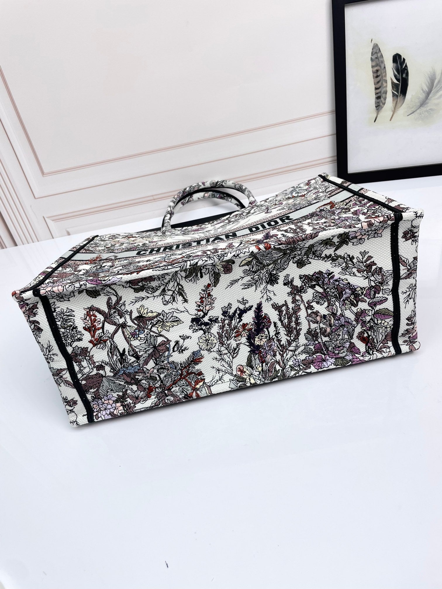 Dior Vintage Floral Embroidered Canvas Tote Bag Large Handbag
