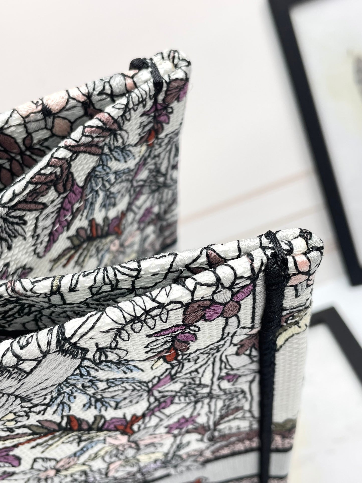 Christian Dior Large Book Tote with Multi-Color Floral Embroidery