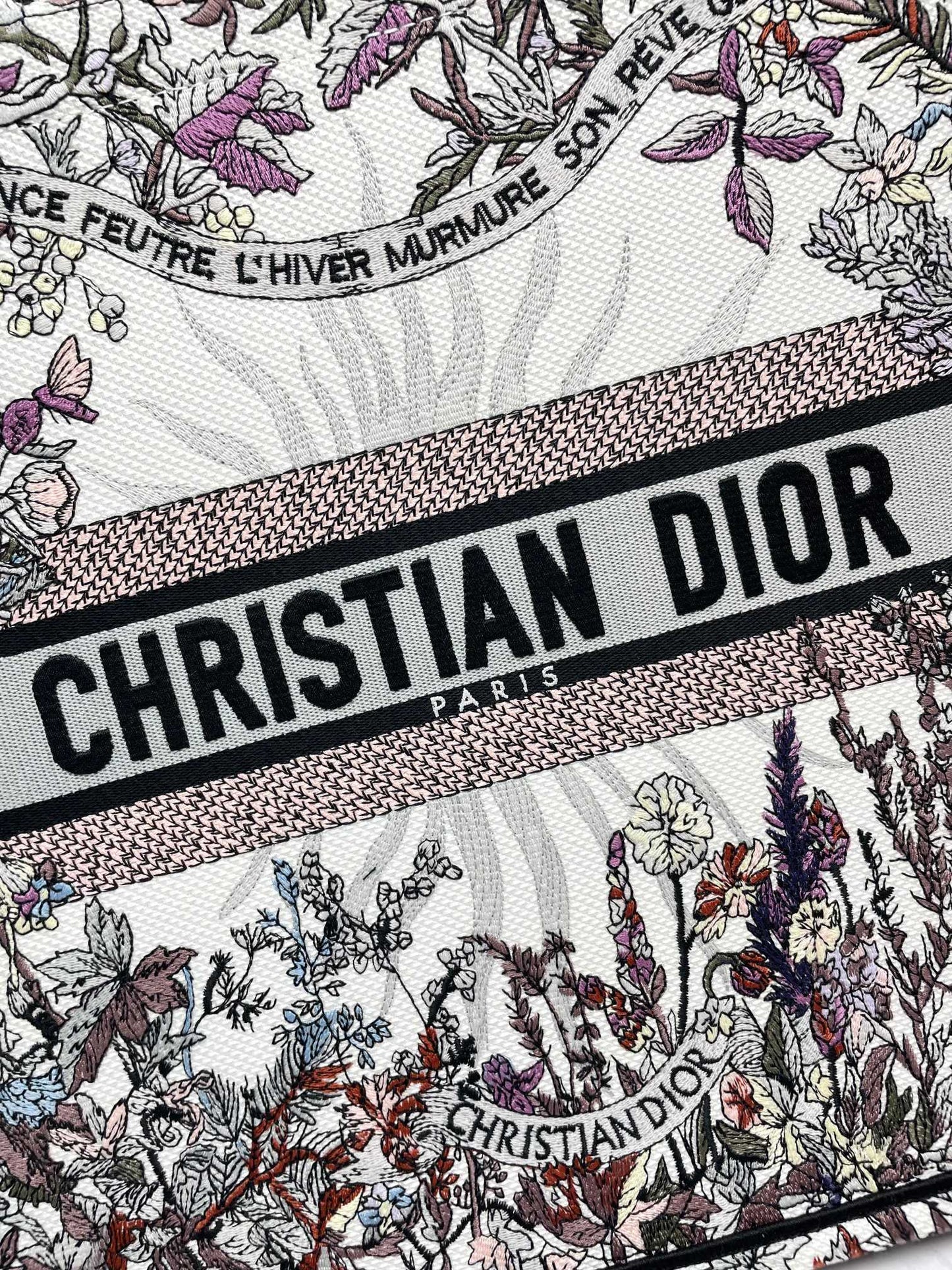 Christian Dior Large Book Tote with Multi-Color Floral Embroidery