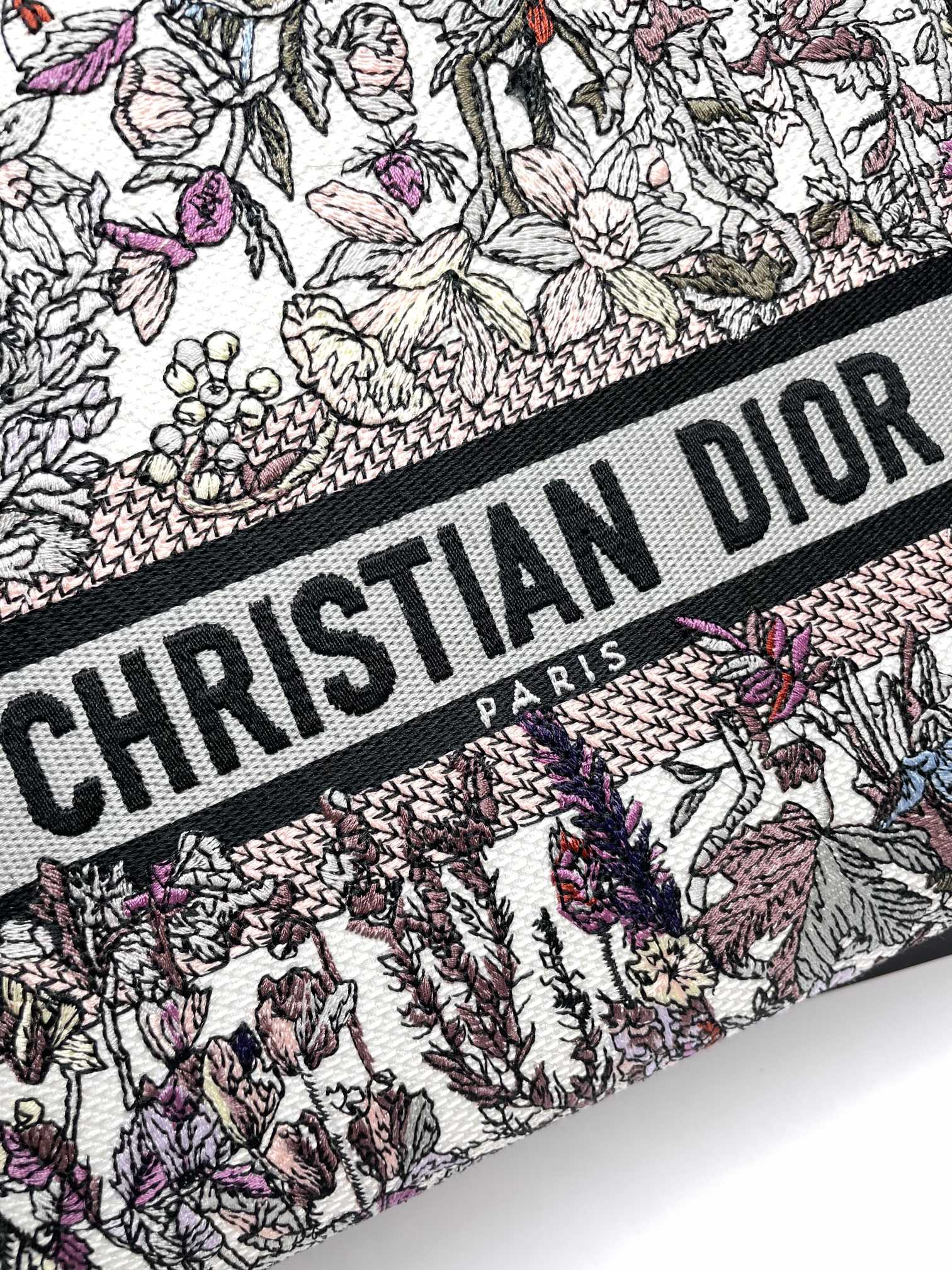 Dior Elegant Floral Embroidered Top Handle Bag with Shoulder Strap