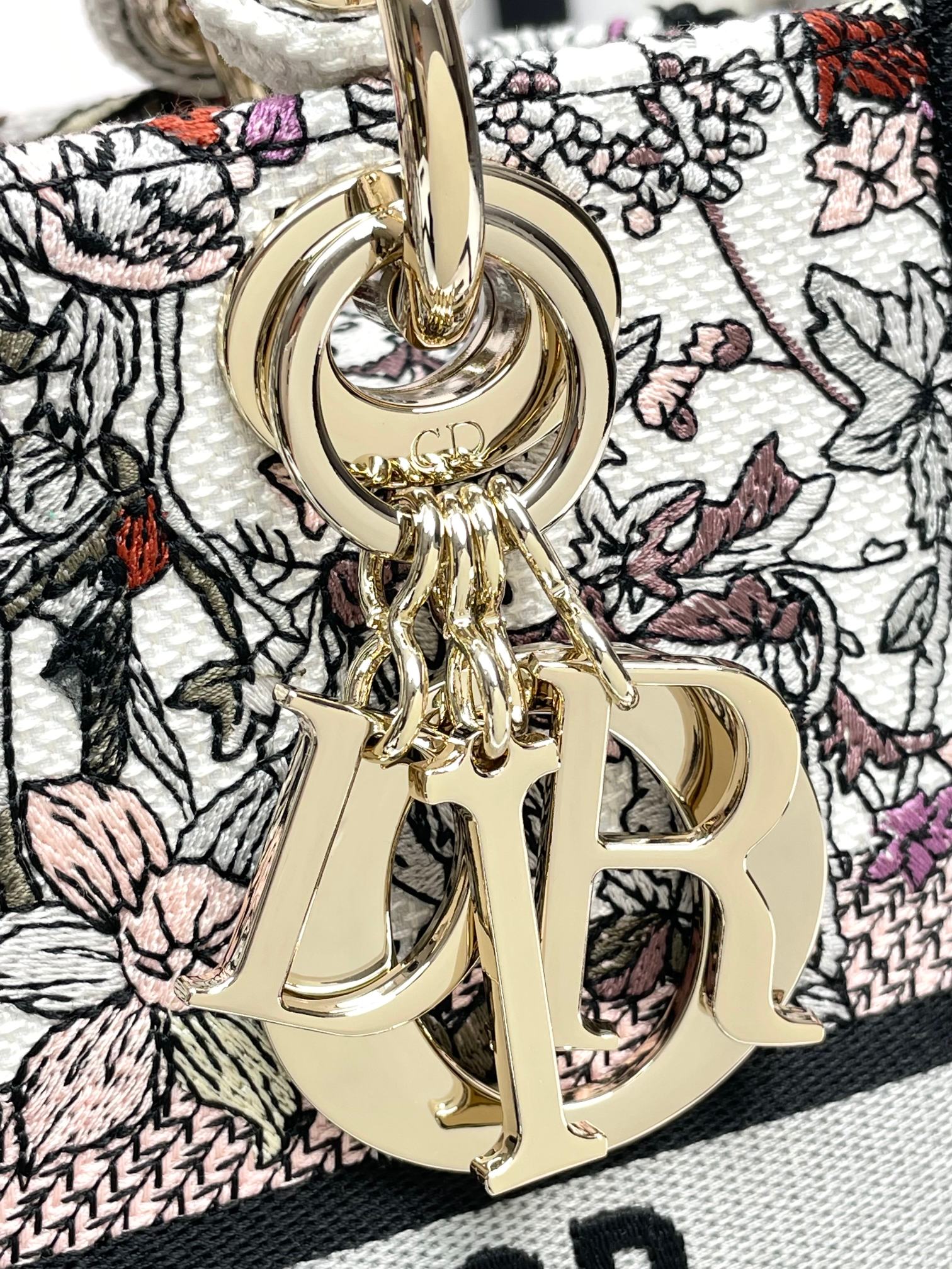 Christian Dior Lady D-Lite Medium Embroidered Floral Handbag