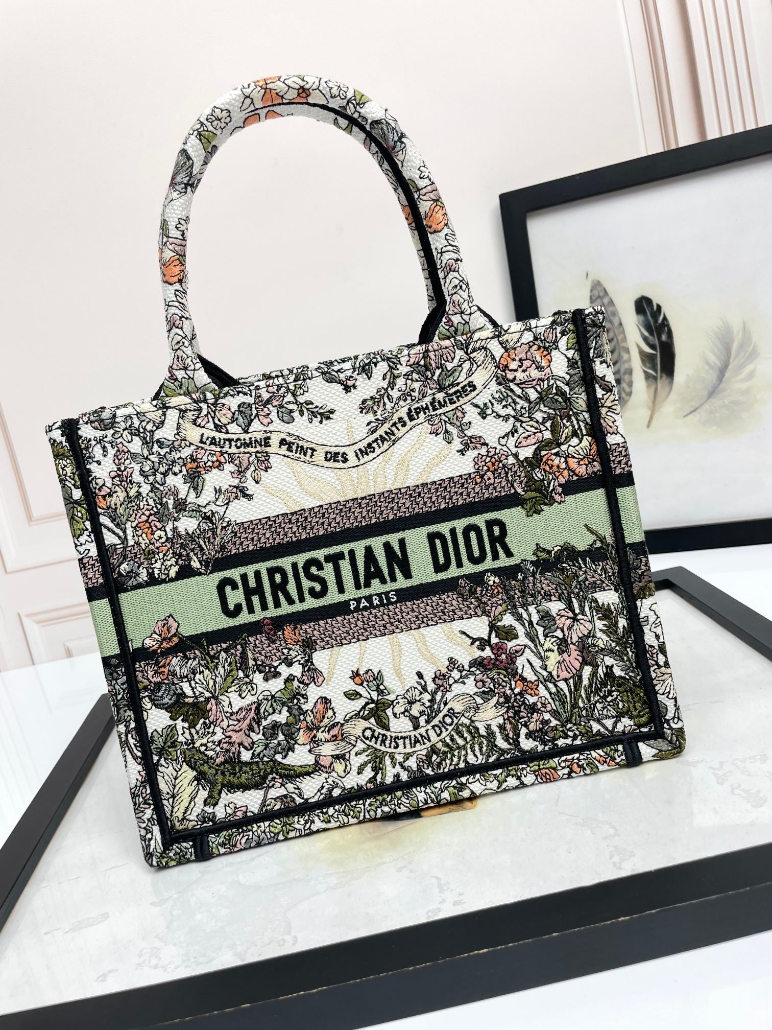Christian Dior Book Tote Floral Print Canvas Handbag - Green Signature