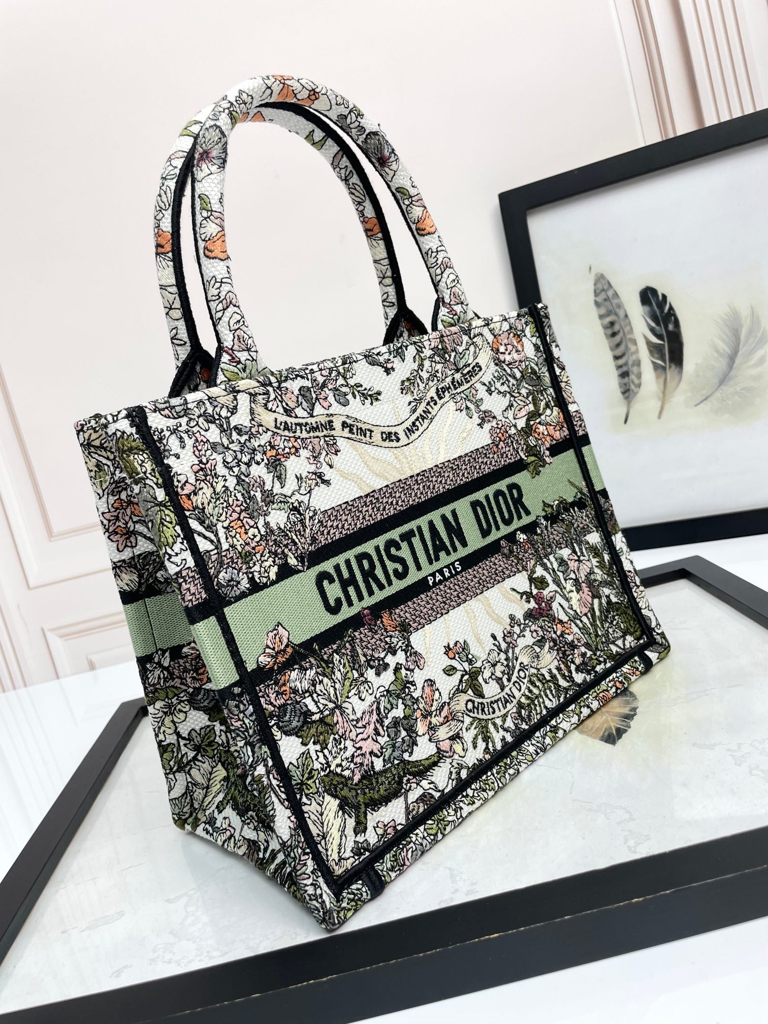 Christian Dior Book Tote Floral Print Canvas Handbag - Green Signature