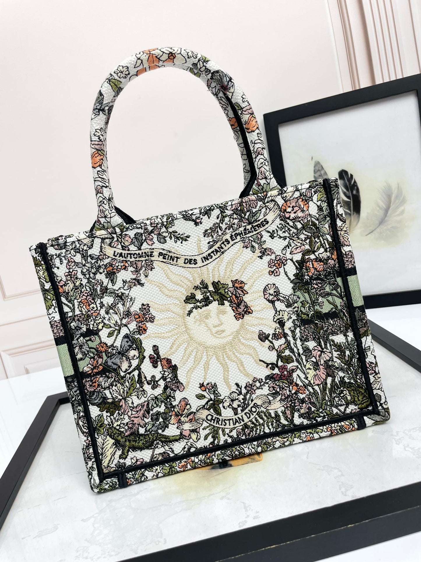 Christian Dior Book Tote Floral Print Canvas Handbag - Green Signature