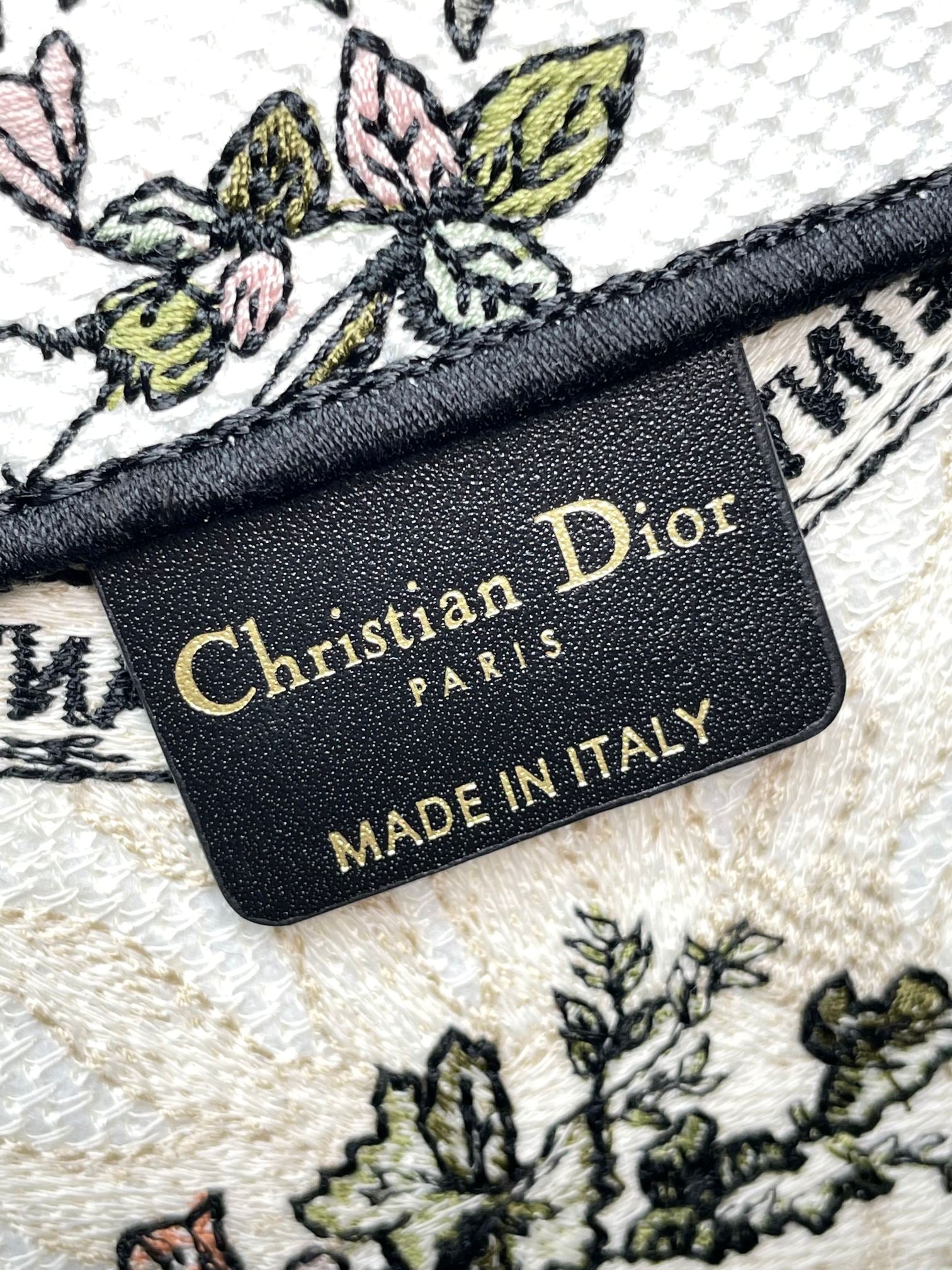 Christian Dior Large Book Tote Bag Floral Embroidery Green & Multicolor
