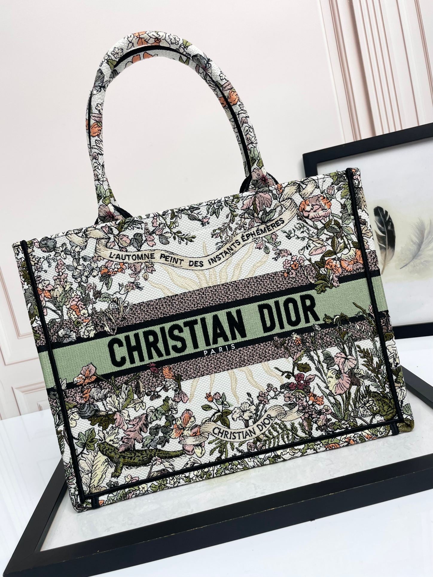 Christian Dior Book Tote - Multicolor Toile de Jouy Flowers Embroidery