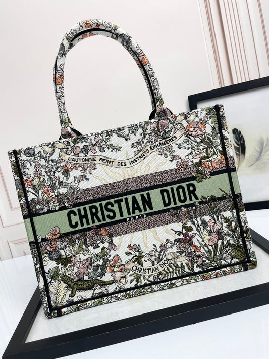 Christian Dior Medium Book Tote - Multicolor Herbarium Floral Embroidery