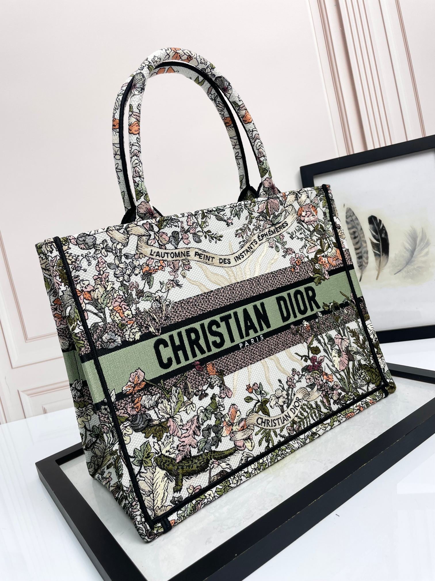 Christian Dior Book Tote - Multicolor Toile de Jouy Flowers Embroidery