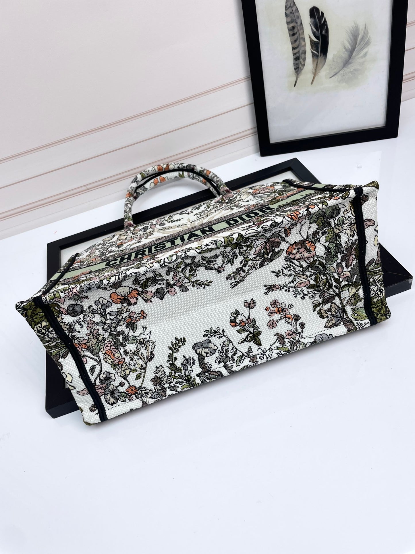 Christian Dior Book Tote - Multicolor Toile de Jouy Flowers Embroidery