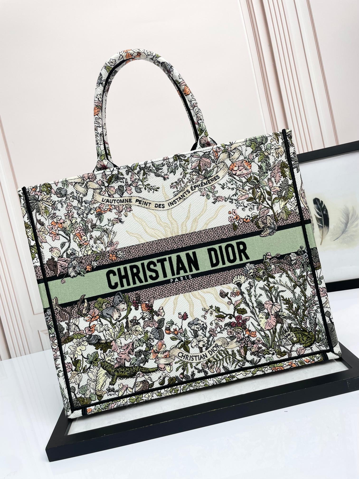 Dior Vintage Floral Embroidery Large Canvas Tote Bag Handbag