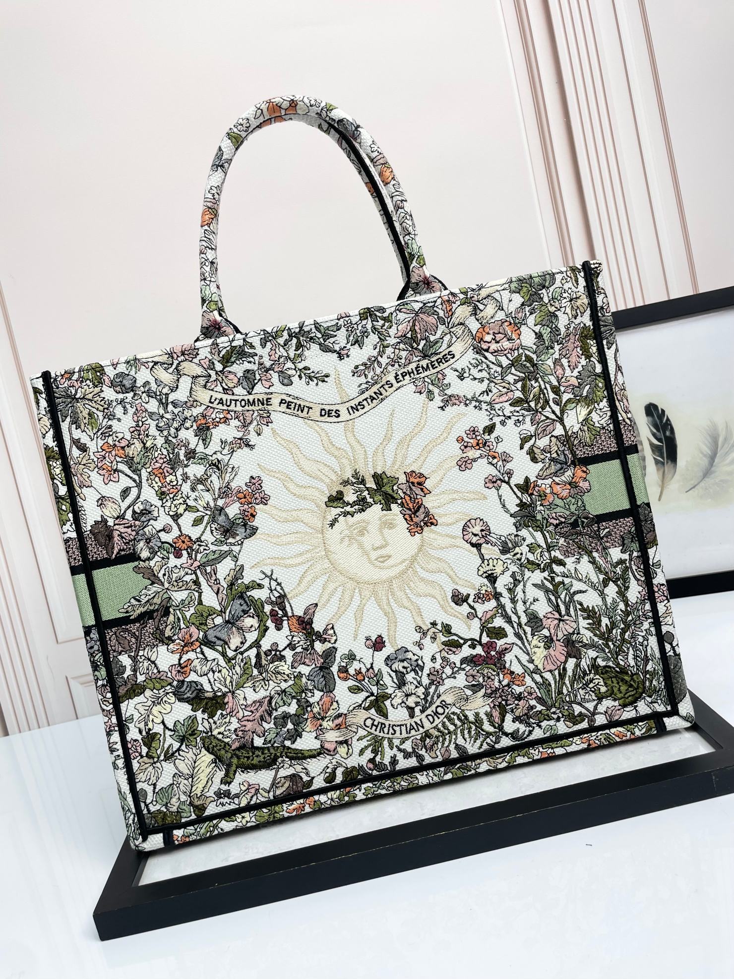 Dior Vintage Floral Embroidery Large Canvas Tote Bag Handbag