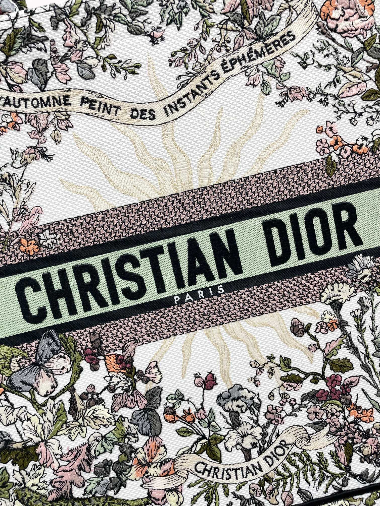 Christian Dior Mille Fleurs Embroidered Book Tote Bag - Large Floral Canvas Handbag