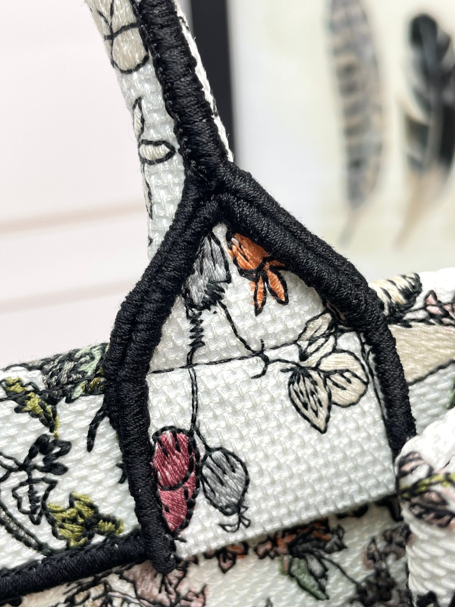 Christian Dior Large Book Tote Bag in Embroidered Floral Canvas - Multicolor/Sage Green