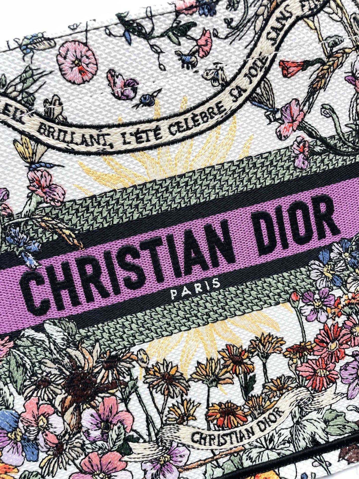 Christian Dior Embroidered Book Tote Bag - Floral Pattern with Purple Accents