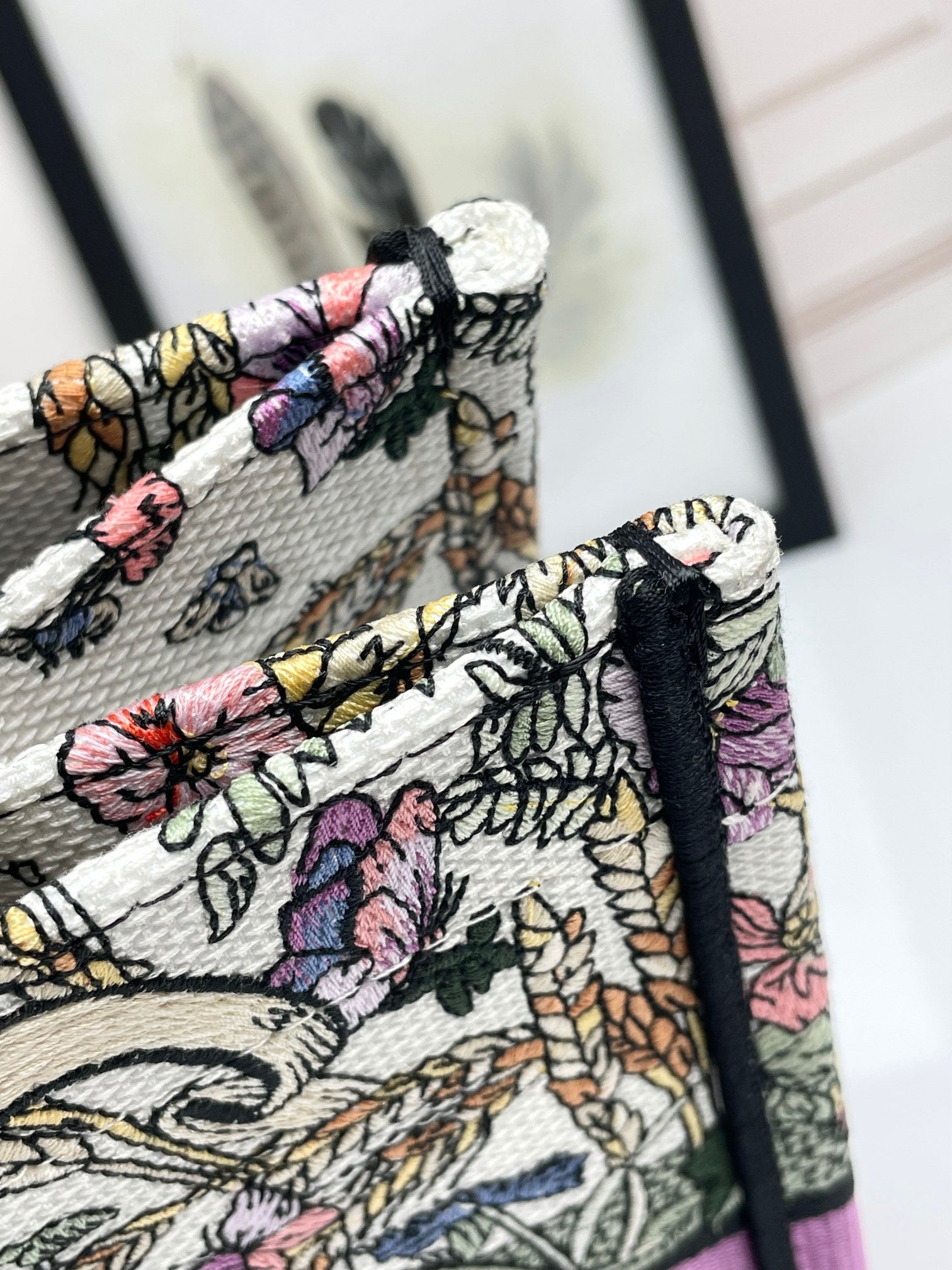 Christian Dior Large Book Tote Multicolour Dior Herbarium Embroidery with Purple Band