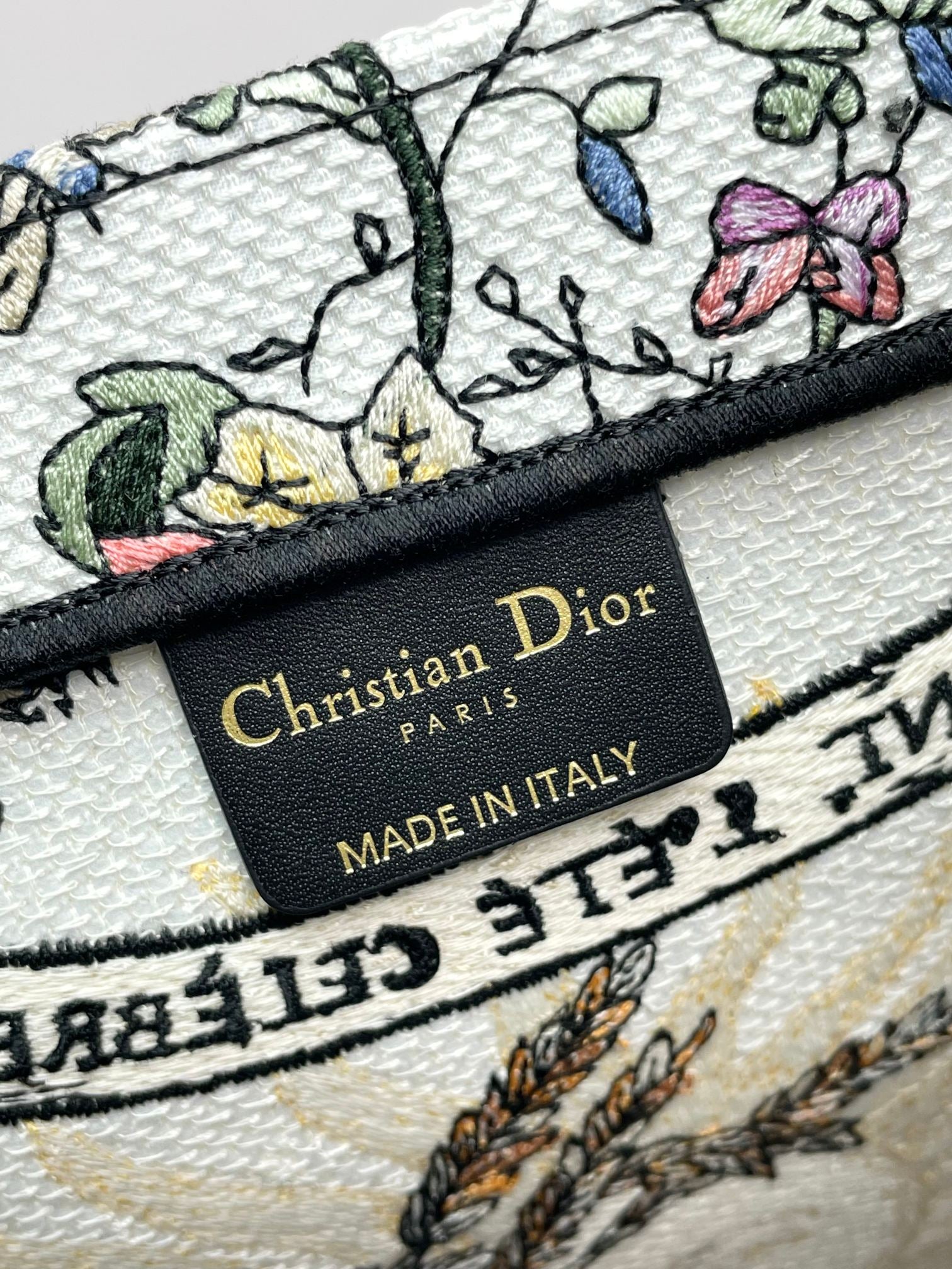 Christian Dior Large Book Tote Multicolour Dior Herbarium Embroidery with Purple Band
