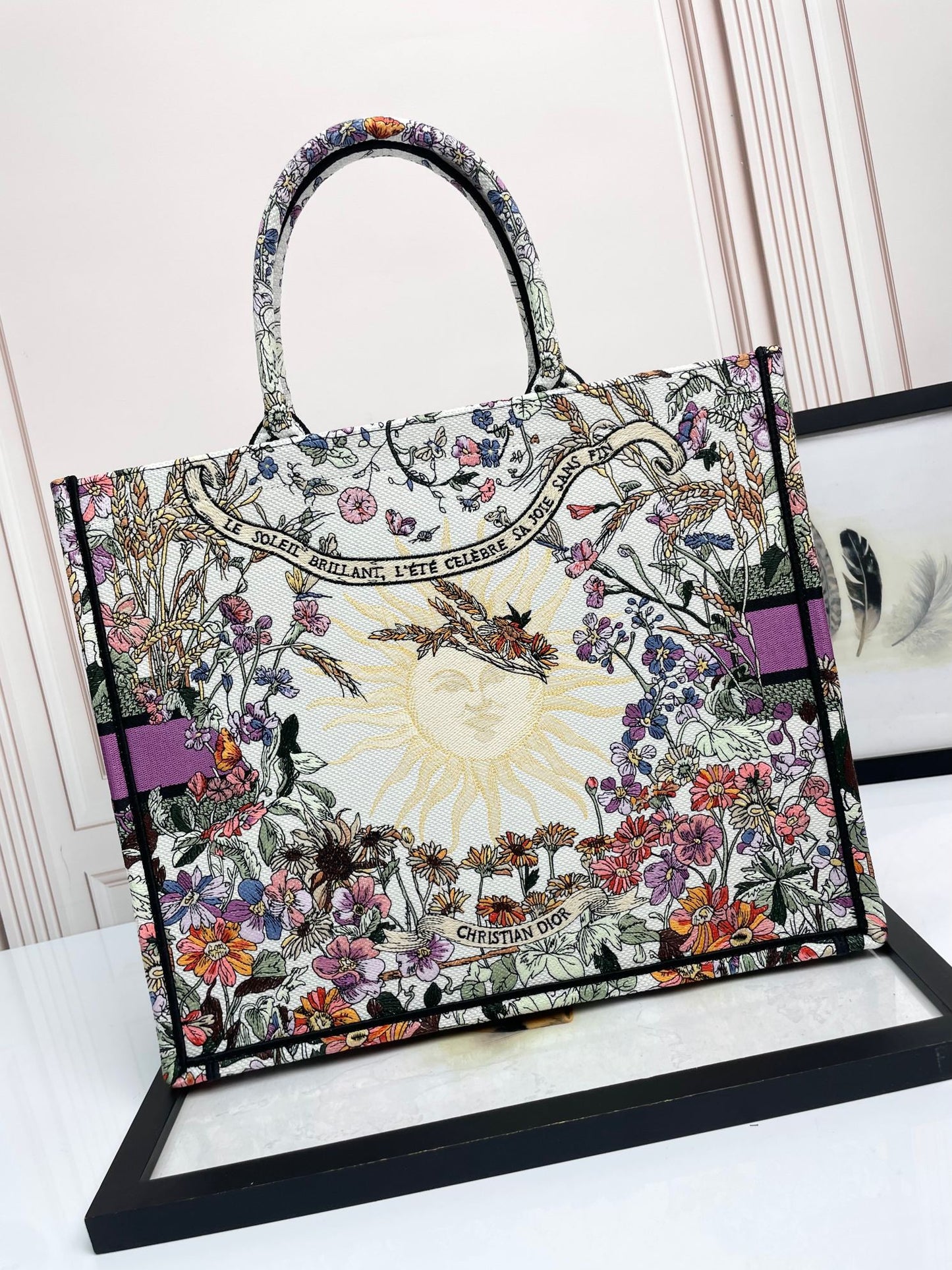 Christian Dior Medium Book Tote - Multicolor Floral Embroidered Canvas with Purple Accent