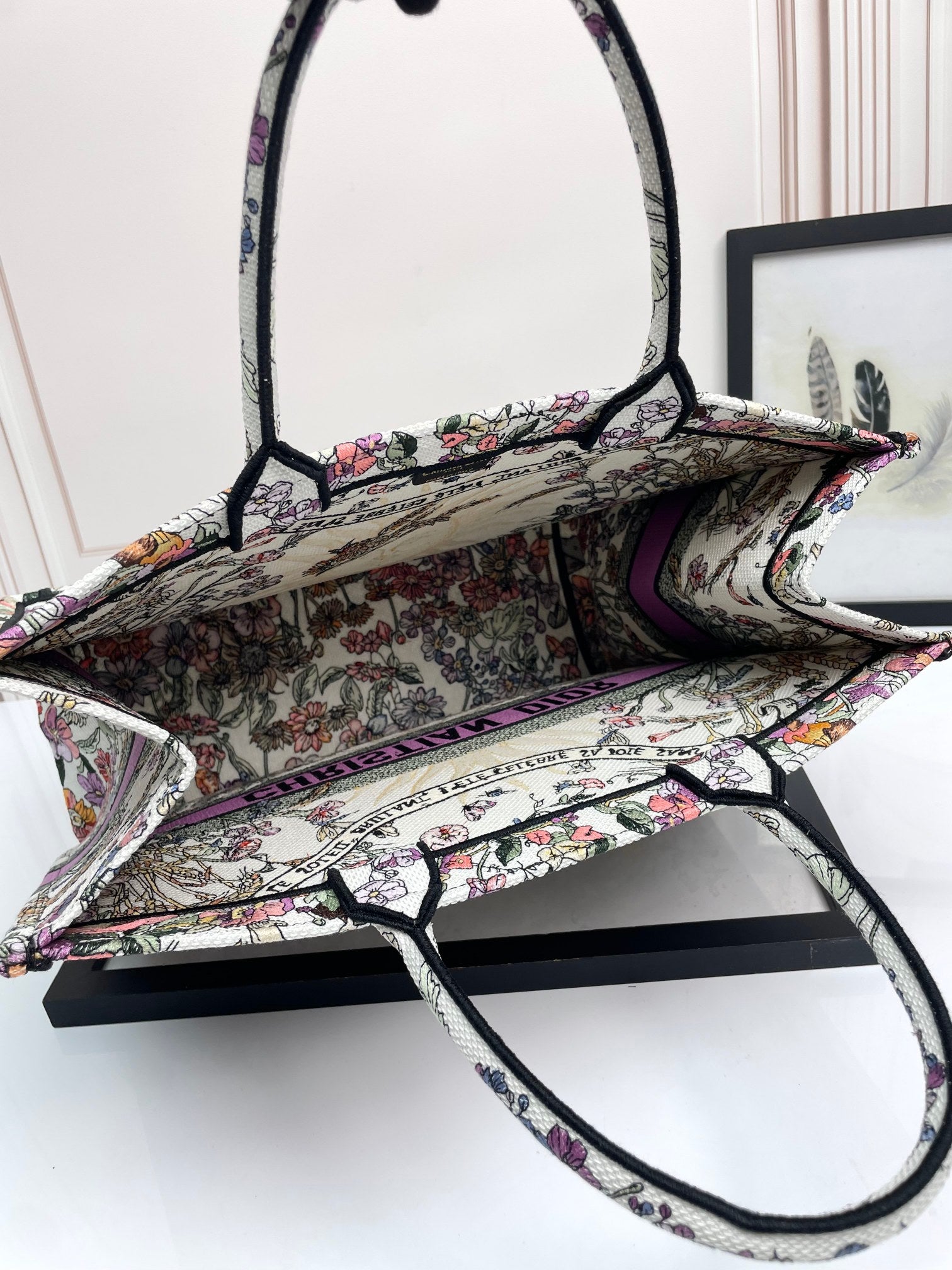 Christian Dior Medium Book Tote - Multicolor Floral Embroidered Canvas with Purple Accent