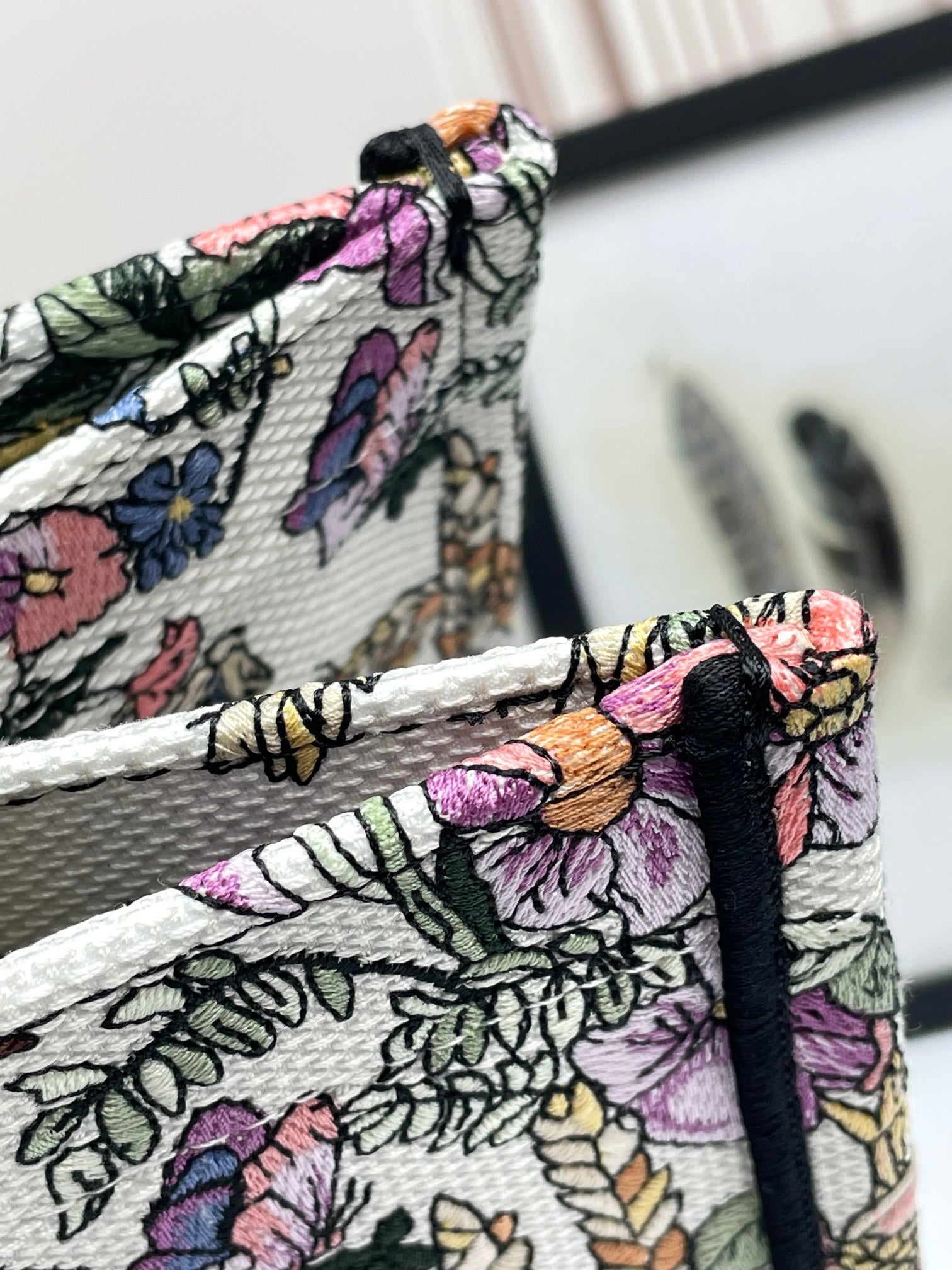 Christian Dior Medium Book Tote - Multicolor Floral Embroidered Canvas with Purple Accent