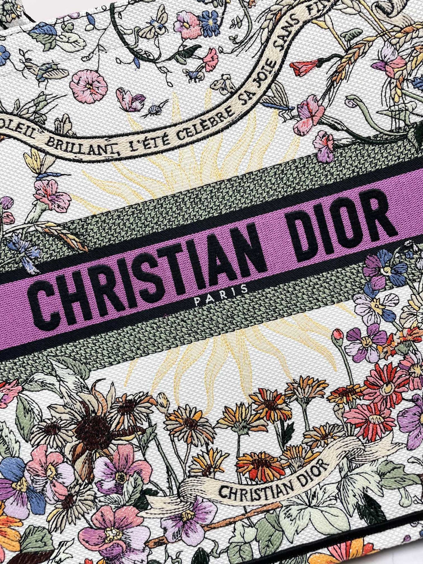 Christian Dior Medium Book Tote - Multicolor Floral Embroidered Canvas with Purple Accent